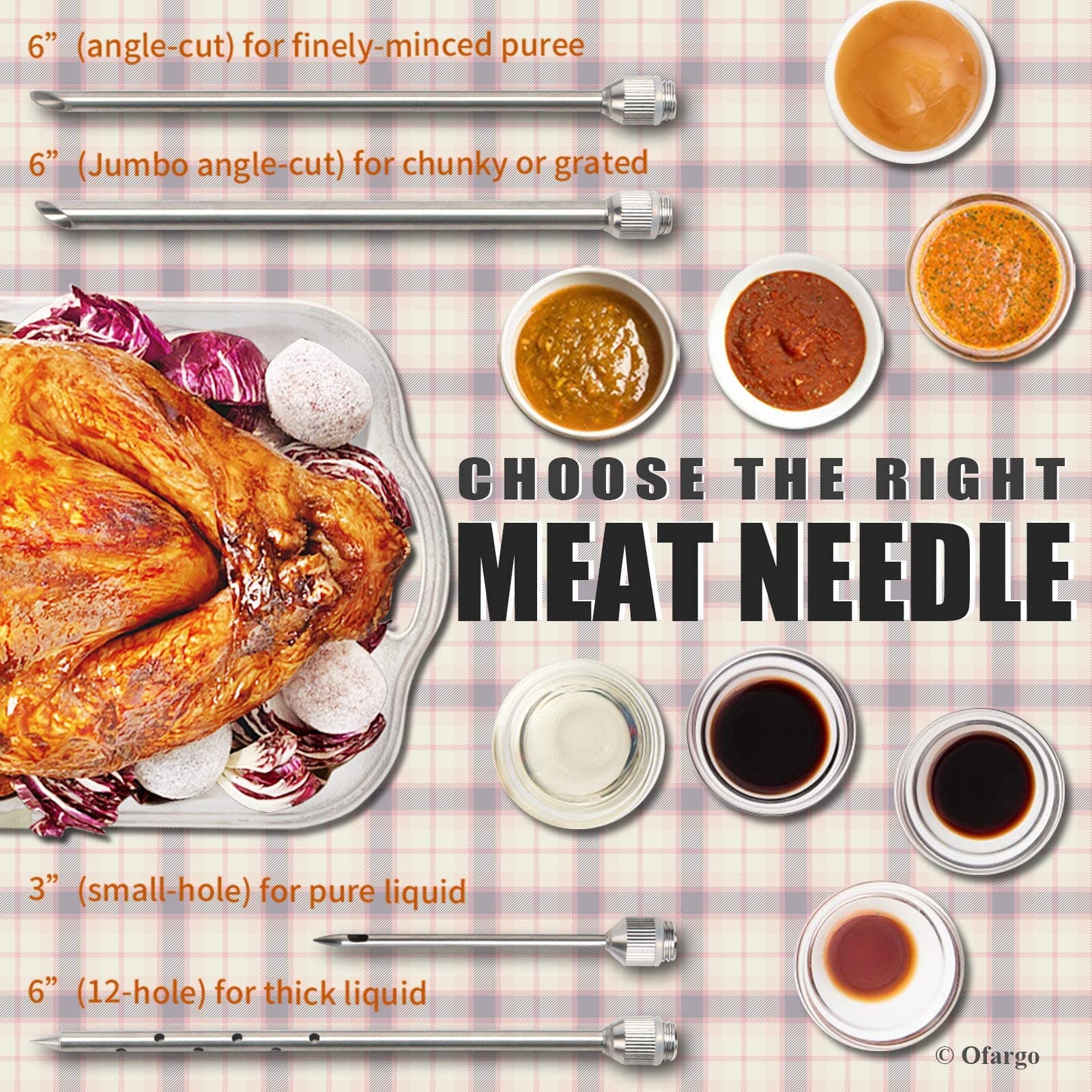 Ofargo Stainless Steel Meat Injector Kit with 4 Marinade Needles for BBQ - Thumbnail 4