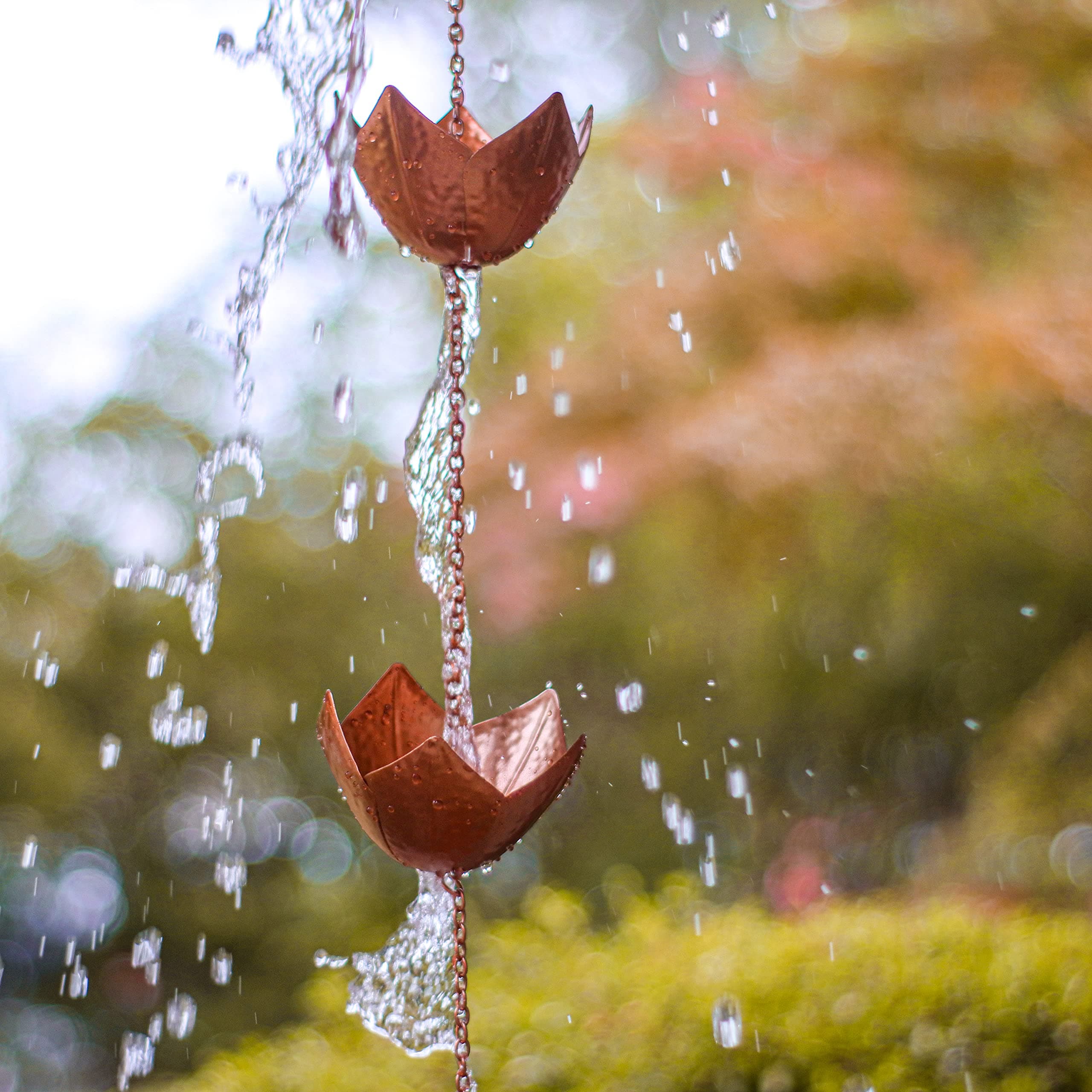 Trademark Innovations Copper Colored Flower Rain Chain for Gutters and Downspout - Thumbnail 4