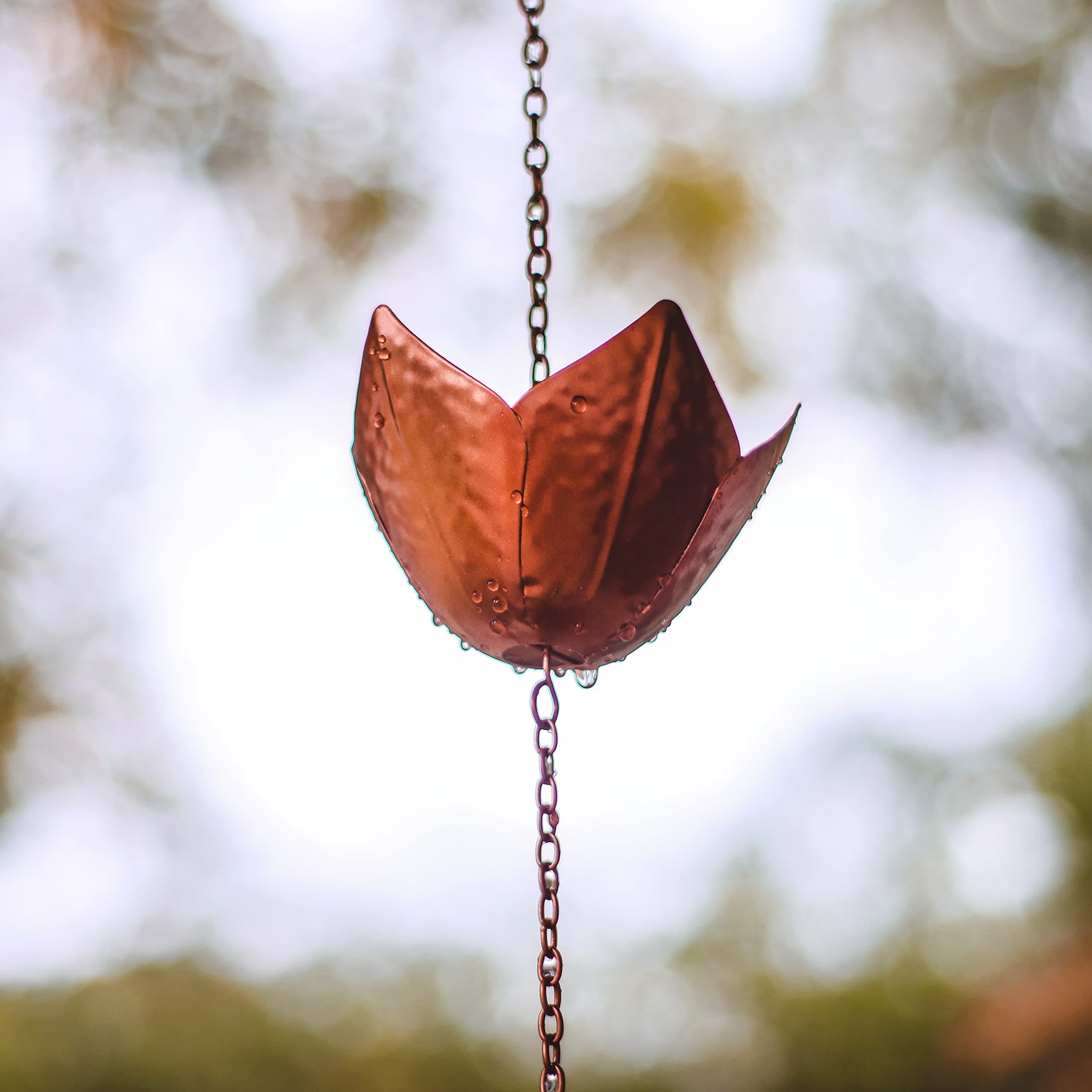 Trademark Innovations Copper Colored Flower Rain Chain for Gutters and Downspout - Thumbnail 5