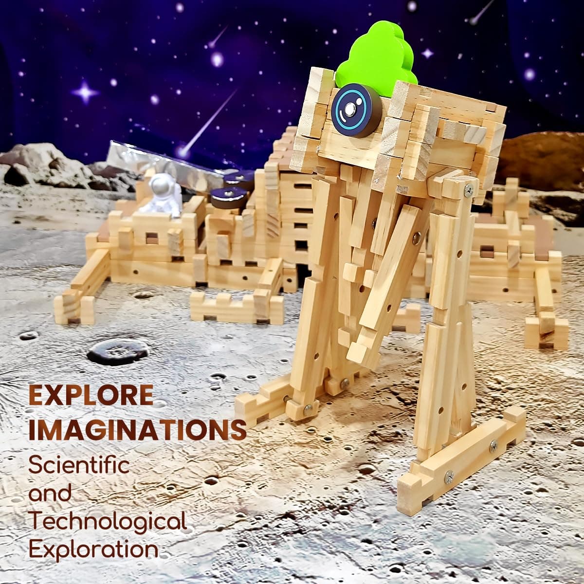 Jovi-mindly＆Notchies Space Wooden Blocks Set 101 PCS Create 40+ Shapes,Toys Educ - Thumbnail 5