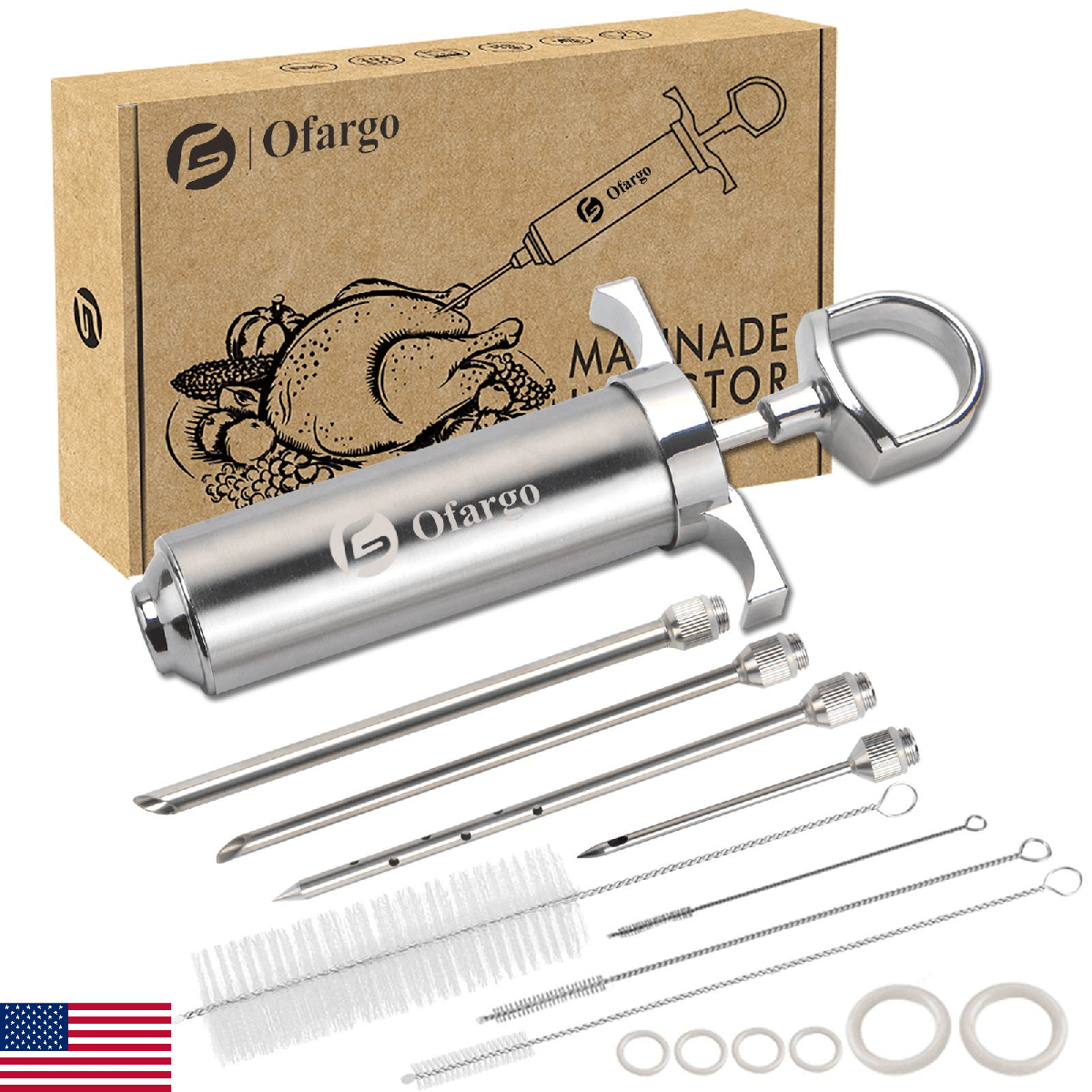 Ofargo Stainless Steel Meat Injector Kit with 4 Marinade Needles for BBQ - Image 1
