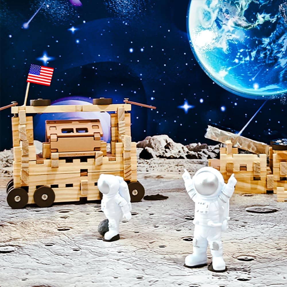 Jovi-mindly＆Notchies Space Wooden Blocks Set 101 PCS Create 40+ Shapes,Toys Educ - Thumbnail 6