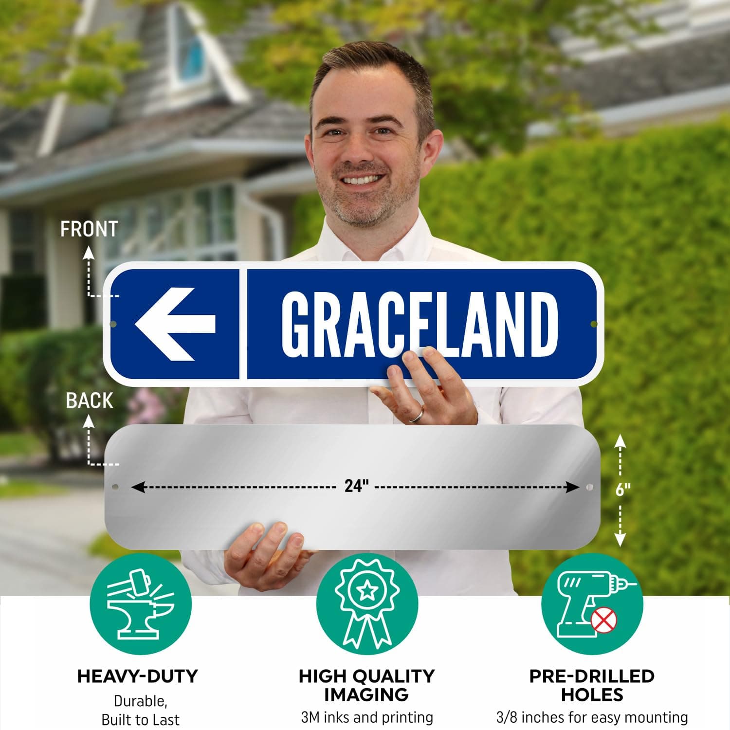 SmartSign Customize Your Own Blue Street Sign with Left Arrow | 6" x 24" 3M EG R - Thumbnail 2