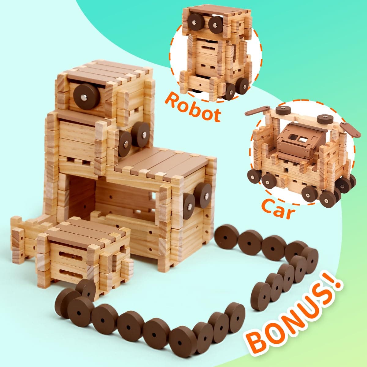 Jovi-mindly＆Notchies Space Wooden Blocks Set 101 PCS Create 40+ Shapes,Toys Educ - Thumbnail 4