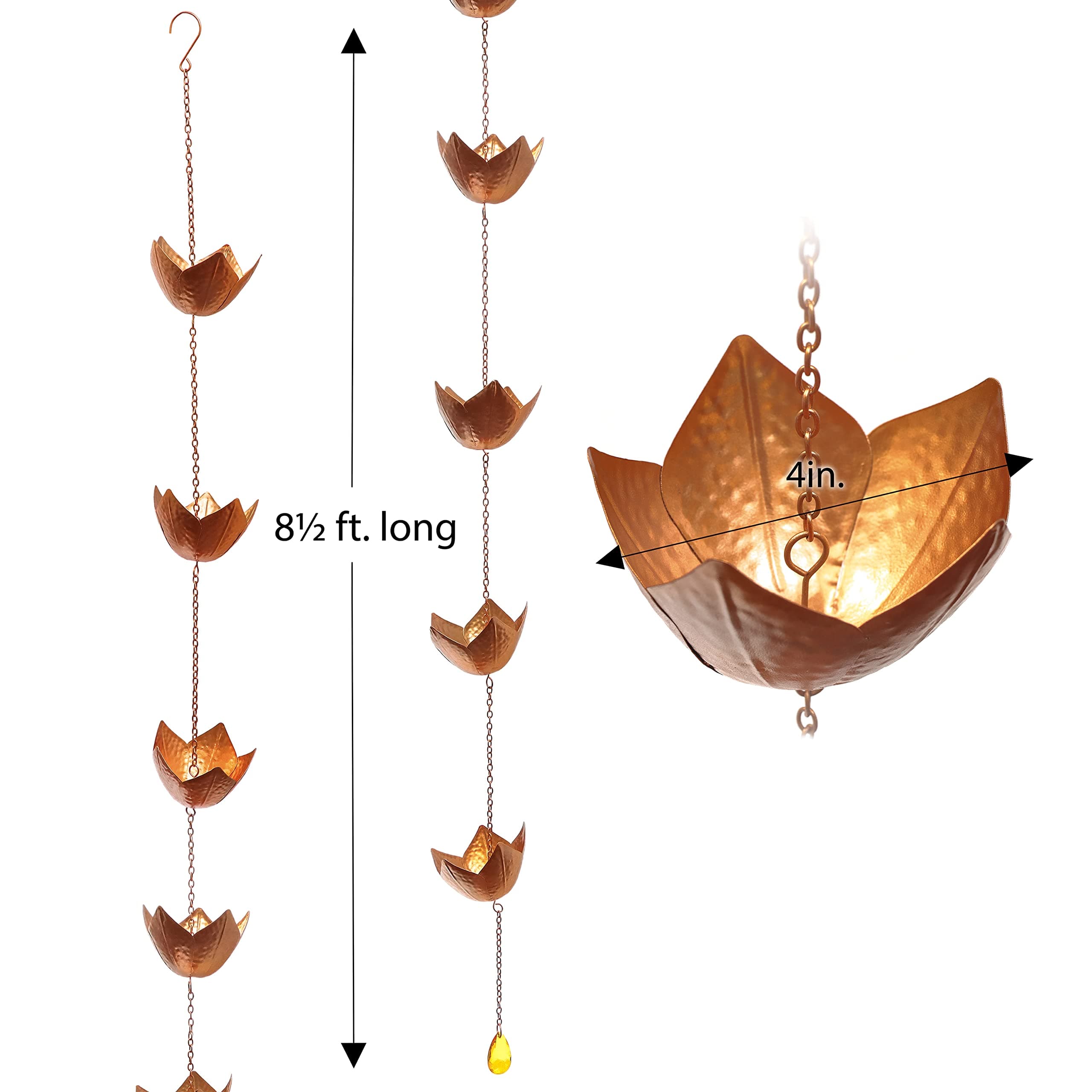 Trademark Innovations Copper Colored Flower Rain Chain for Gutters and Downspout - Thumbnail 2