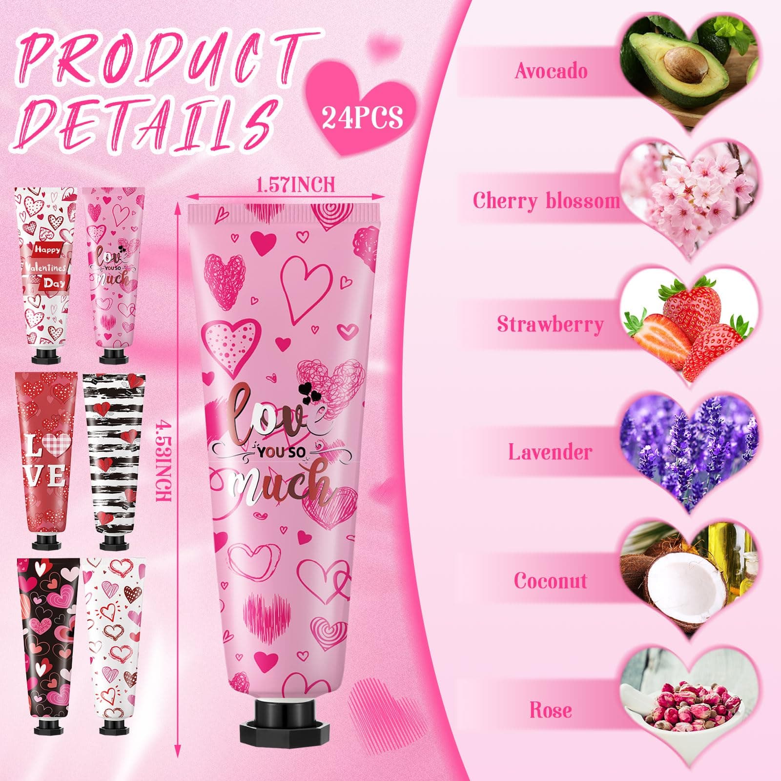 24 Pcs Valentine's Day Hand Cream Gift Bulk Valentine Gift Basket Stuffers Love - Thumbnail 2