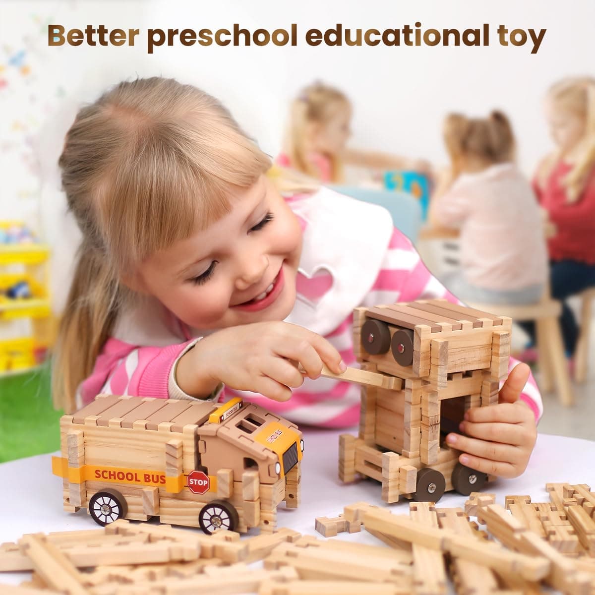 Jovi-mindly＆Notchies Space Wooden Blocks Set 101 PCS Create 40+ Shapes,Toys Educ - Thumbnail 9