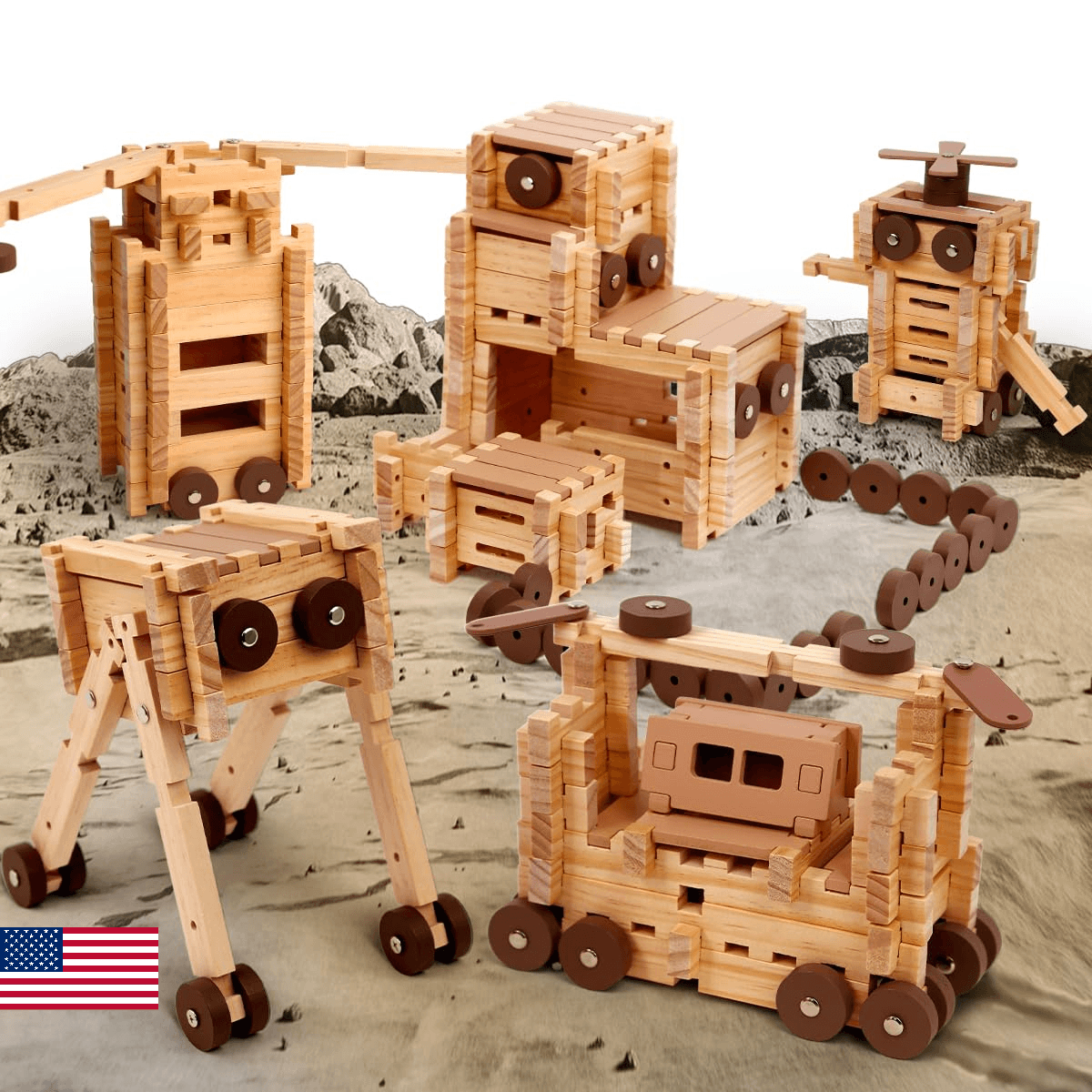 Jovi-mindly＆Notchies Space Wooden Blocks Set 101 PCS Create 40+ Shapes,Toys Educ - Image 1