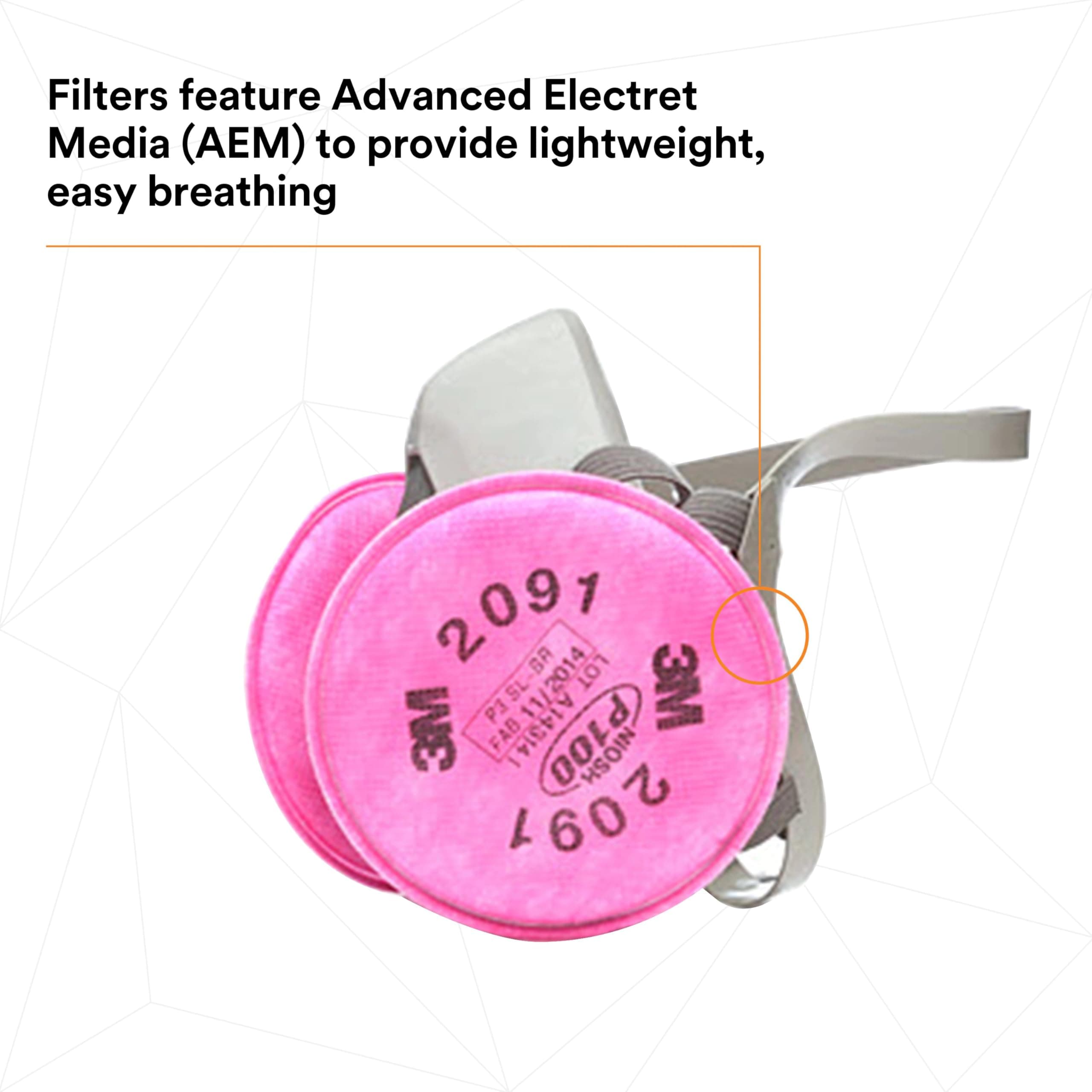 3M Half Facepiece Reusable Respirator Assembly Kit 6391, Size Large, P100, Light - Thumbnail 5