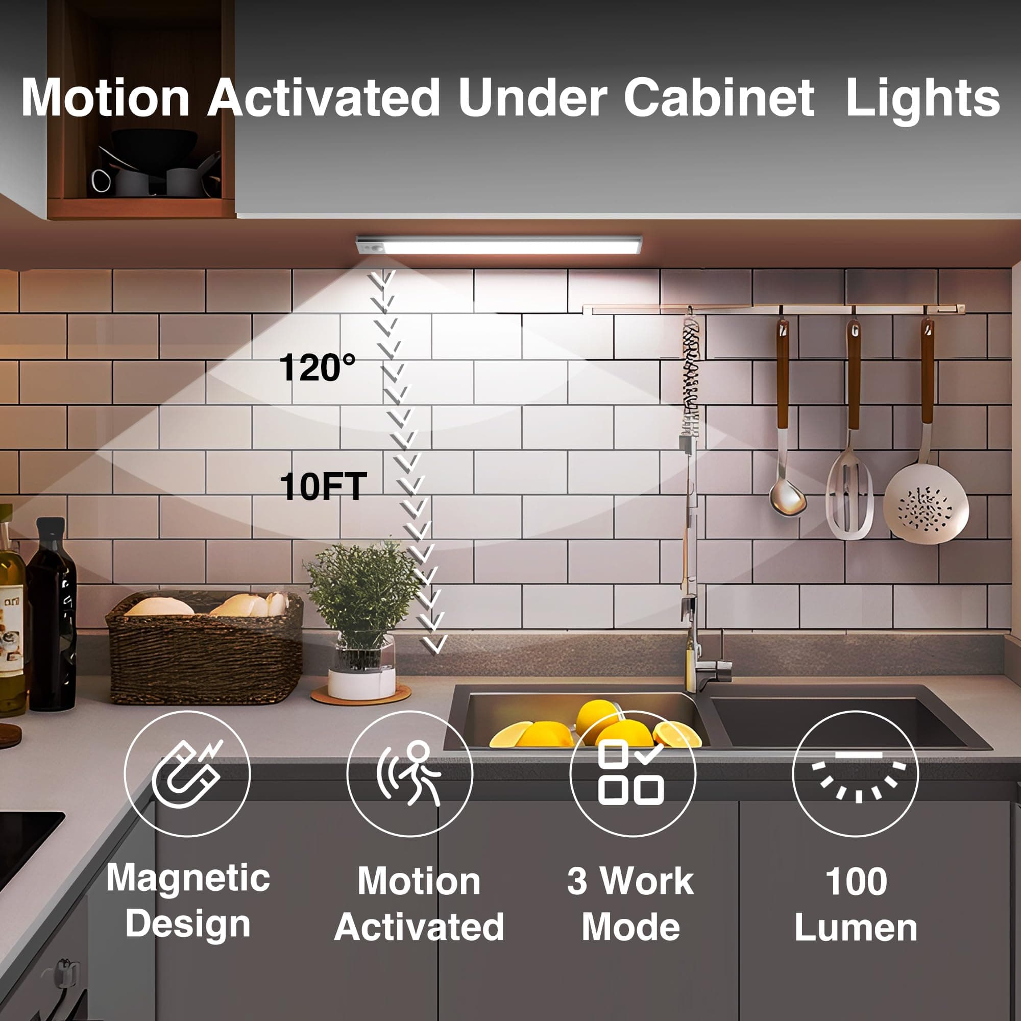Under Cabinet Lighting Wireless, 4 Pack Under Cabinet Lights Rechargeable, Motio - Thumbnail 2