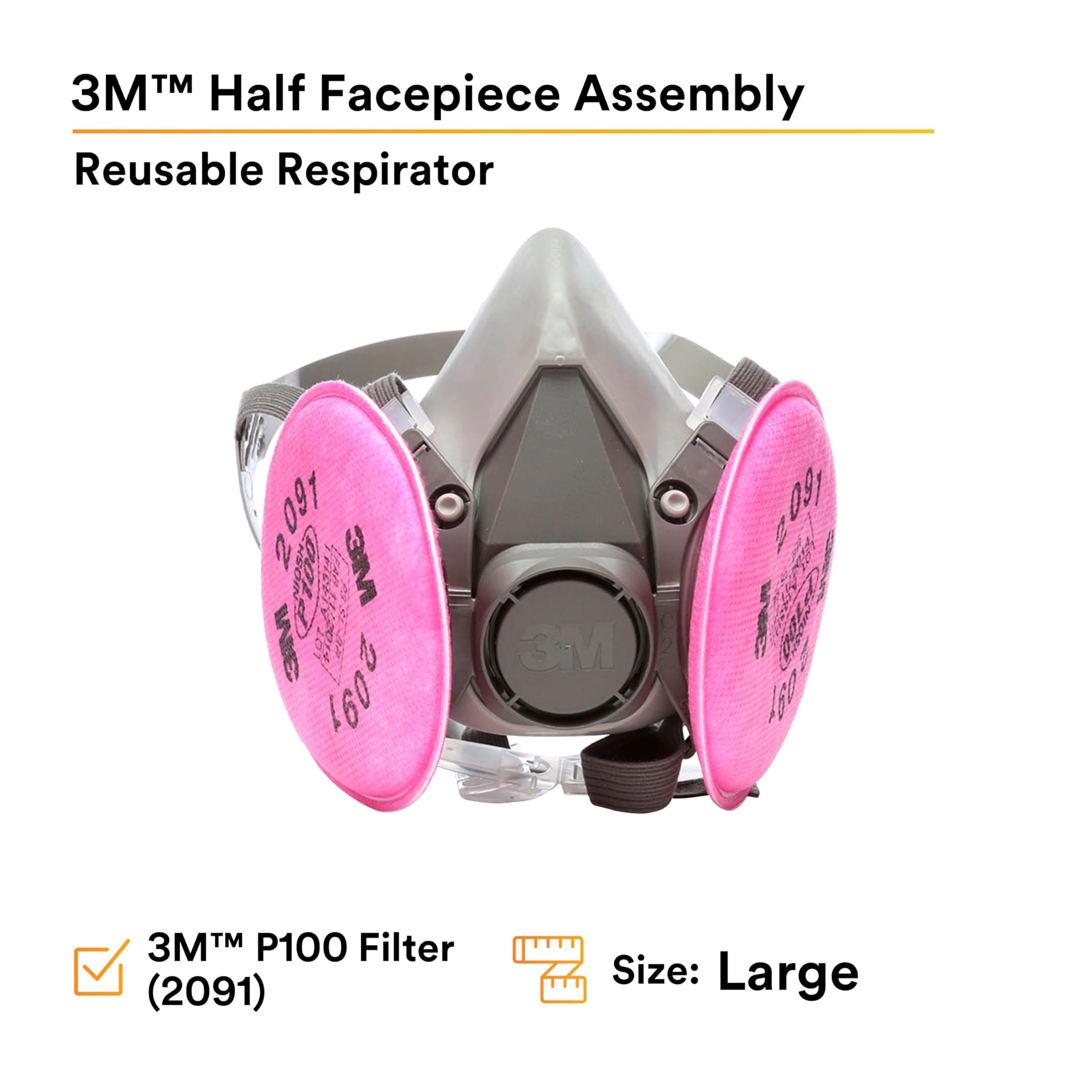 3M Half Facepiece Reusable Respirator Assembly Kit 6391, Size Large, P100, Light - Thumbnail 7