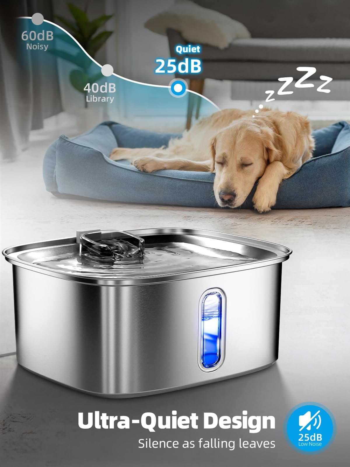 Dog Water Fountain for Large Dogs, 9L/2.4Gal Stainless Steel Dog Fountain with W - Thumbnail 7