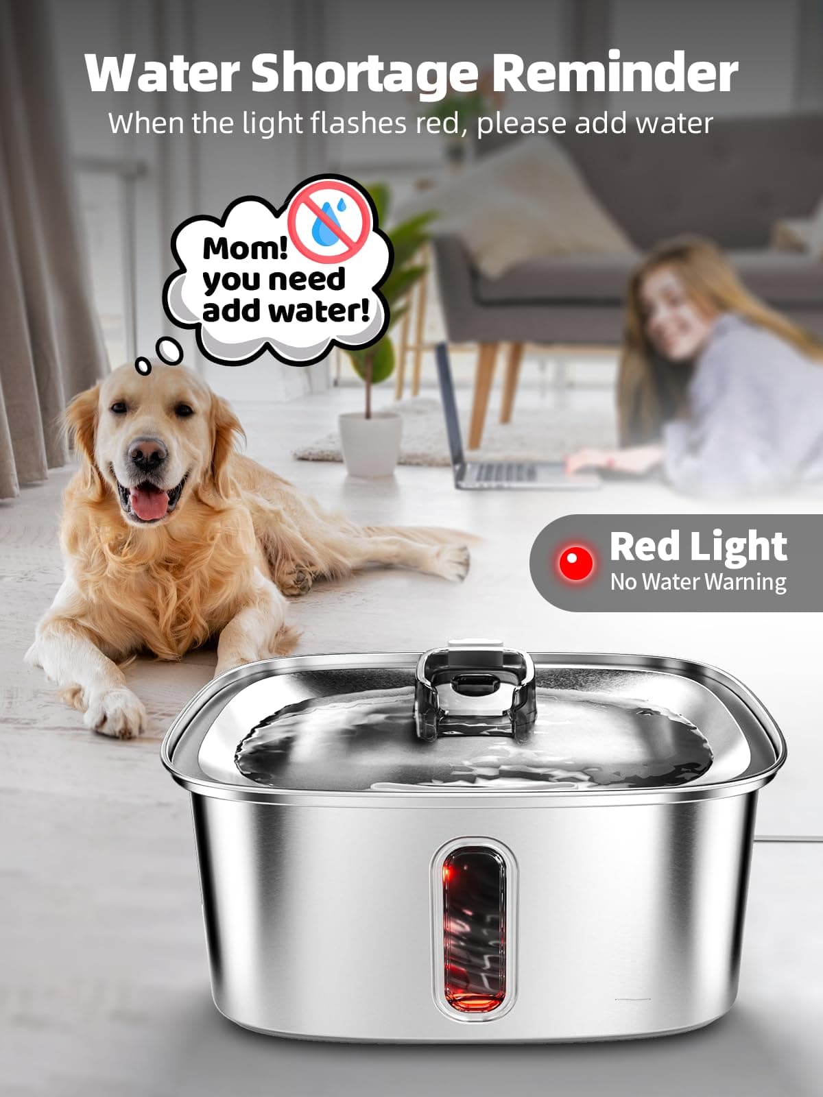 Dog Water Fountain for Large Dogs, 9L/2.4Gal Stainless Steel Dog Fountain with W - Thumbnail 8