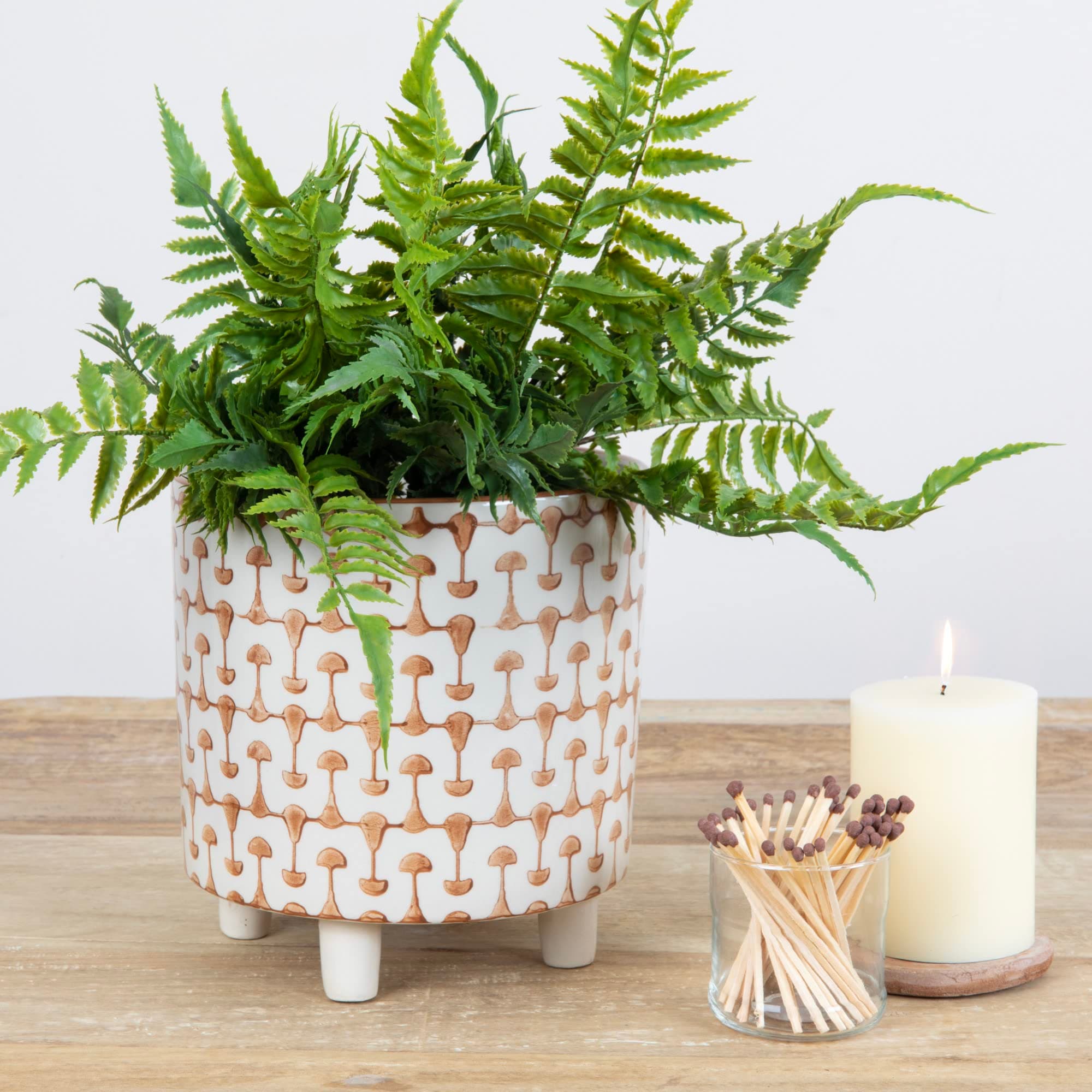 Creative Co-Op Footed Stoneware Planter with Abstract Print, Rust and White - Thumbnail 5