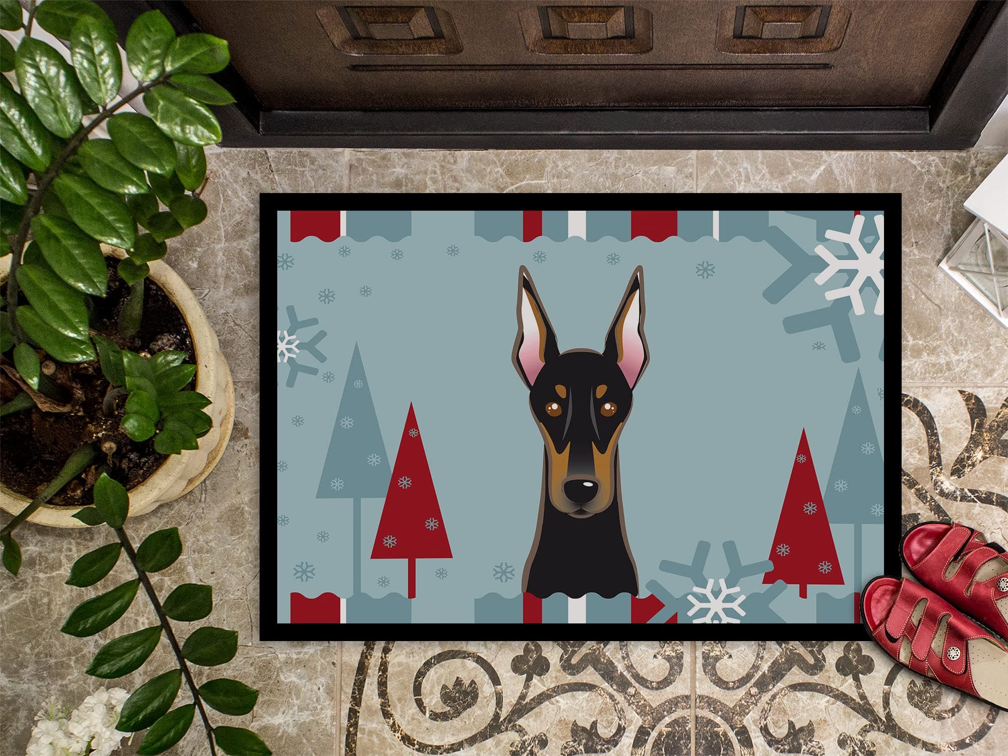 Caroline's Treasures BB1741JMAT Winter Holiday Doberman Doormat 24x36 Front Door - Thumbnail 3
