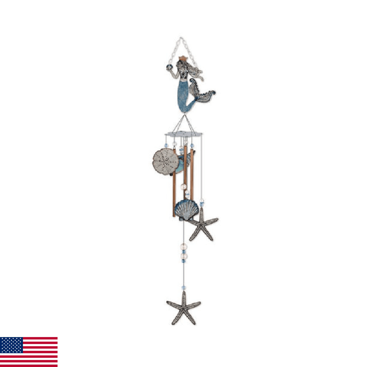 Sunset Vista Designs 92453 Mermaid Metal Wind Chime Seashells - Image 1