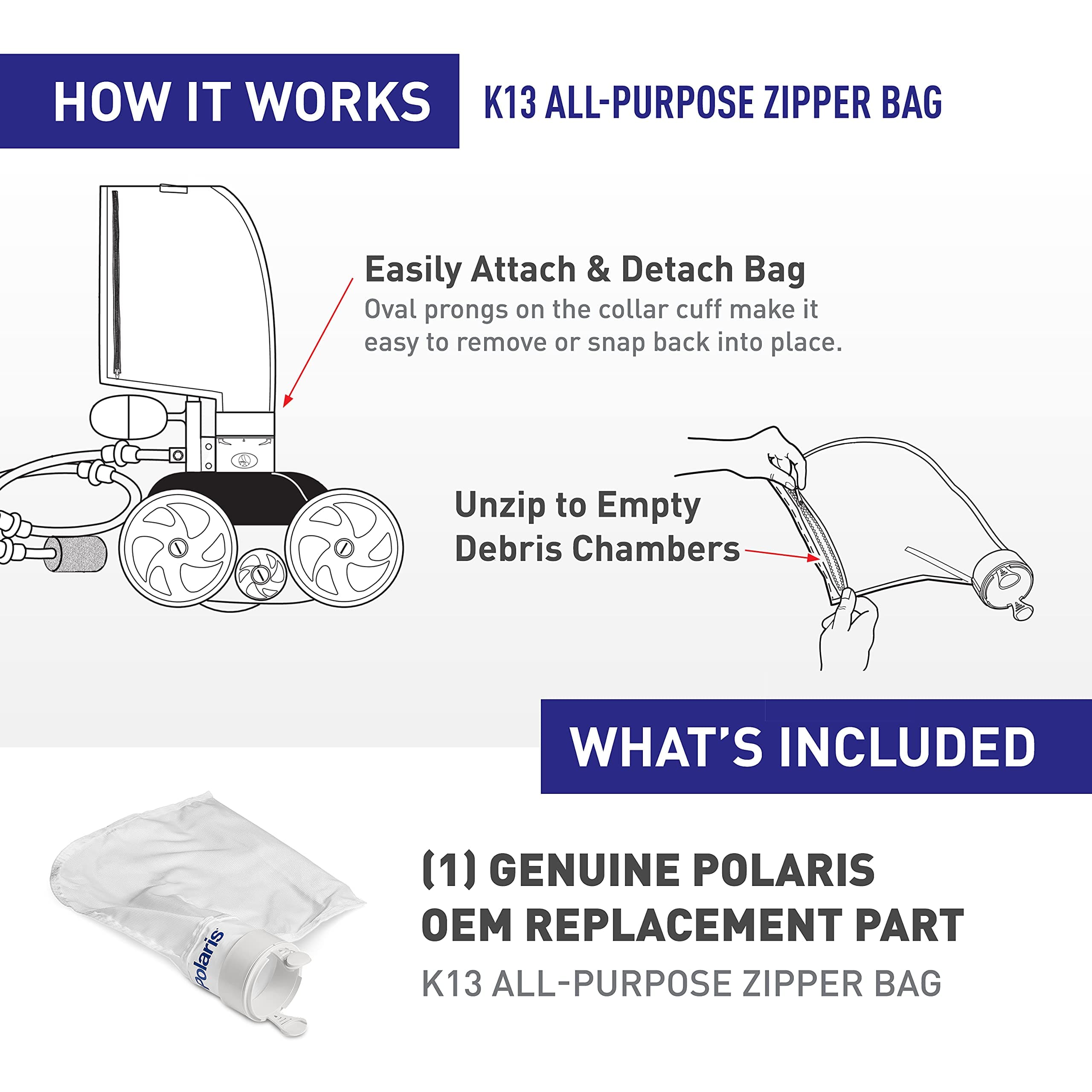 Polaris K13 Zipper All-Purpose Debris Bag for 280 Pool Cleaner Vac-Sweep - Thumbnail 5