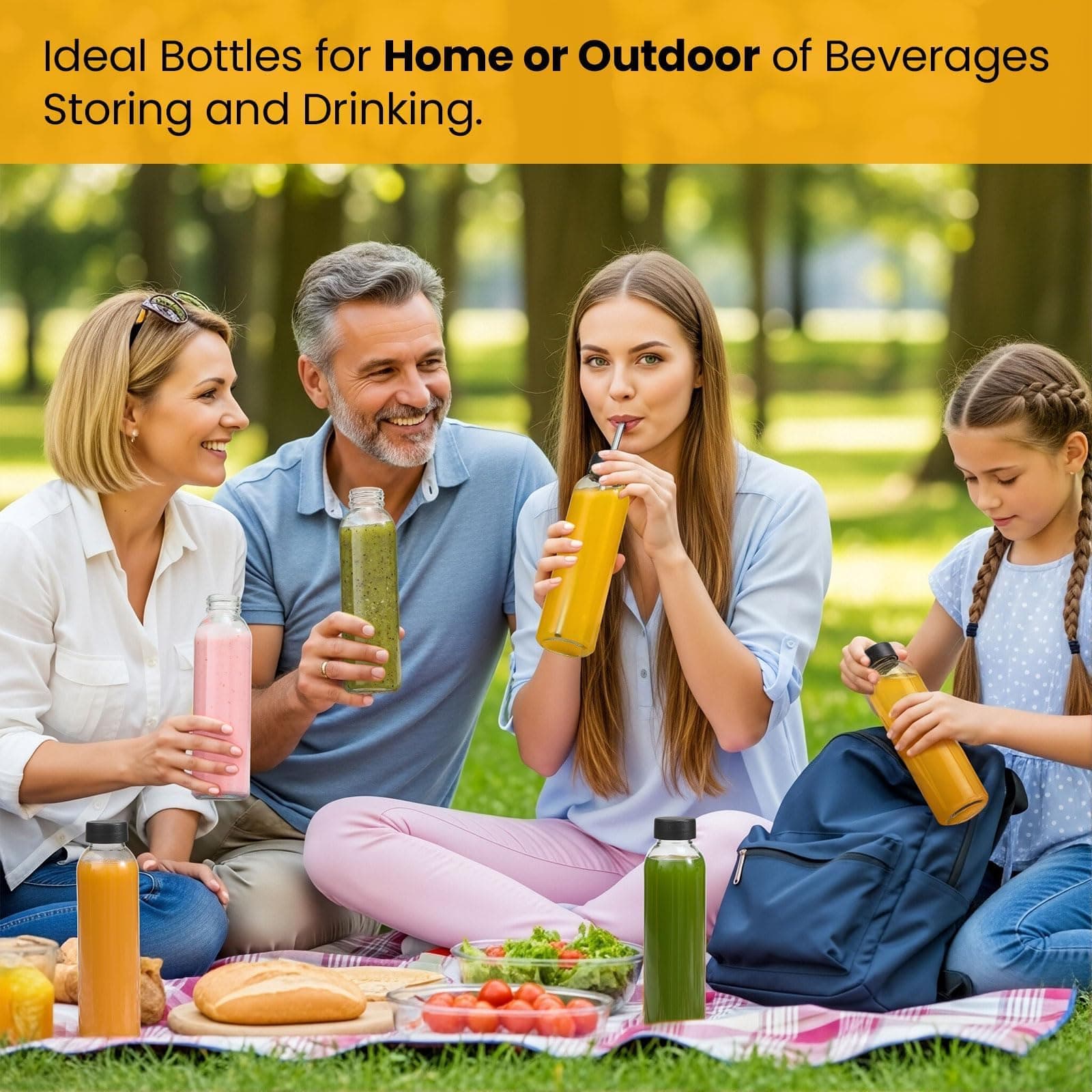 8x 18oz Glass Juice Bottles with Lids & Straws - Reusable Drinking Jars - Thumbnail 8