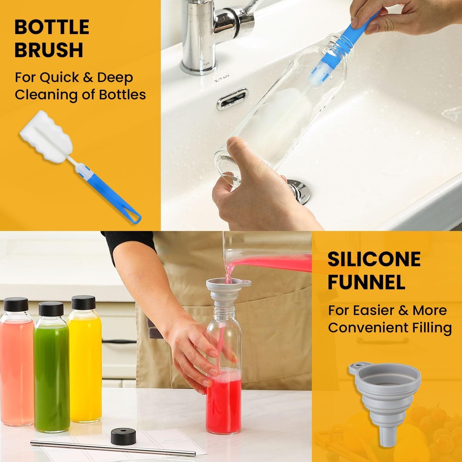 8x 18oz Glass Juice Bottles with Lids & Straws - Reusable Drinking Jars - Thumbnail 9