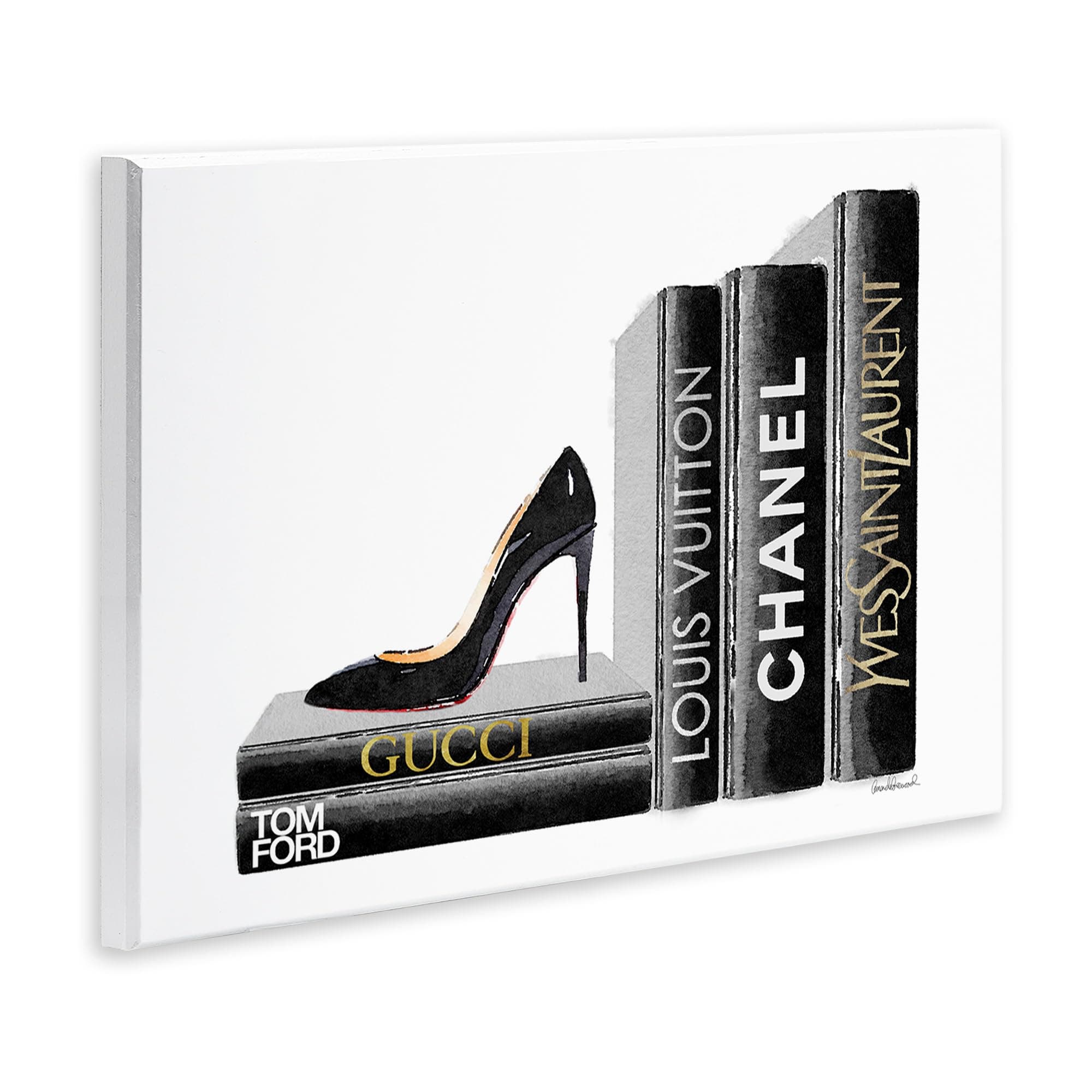 Stupell Industries High Fashion Black Book Shelf with Stilettos Heel Wall Plaque - Thumbnail 3