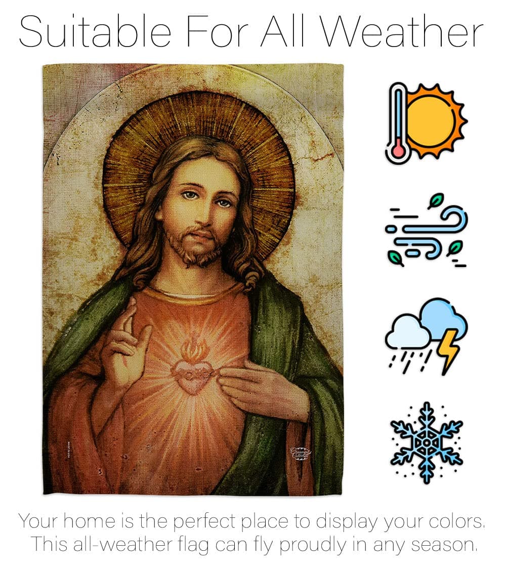 Catholic Gift Sacred Heart of Jesus Garden Flag Set with Stand Home Decor Religi - Thumbnail 6