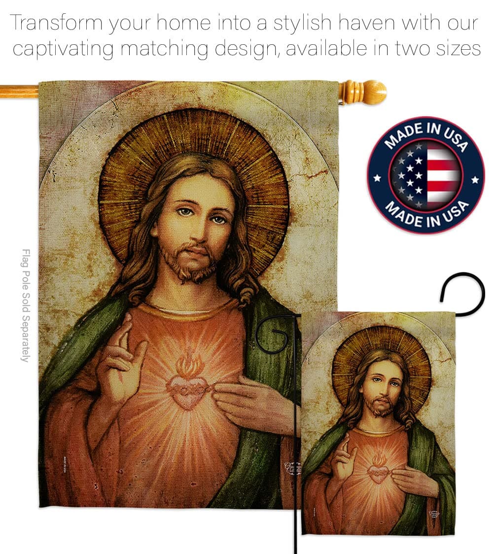 Catholic Gift Sacred Heart of Jesus Garden Flag Set with Stand Home Decor Religi - Thumbnail 4