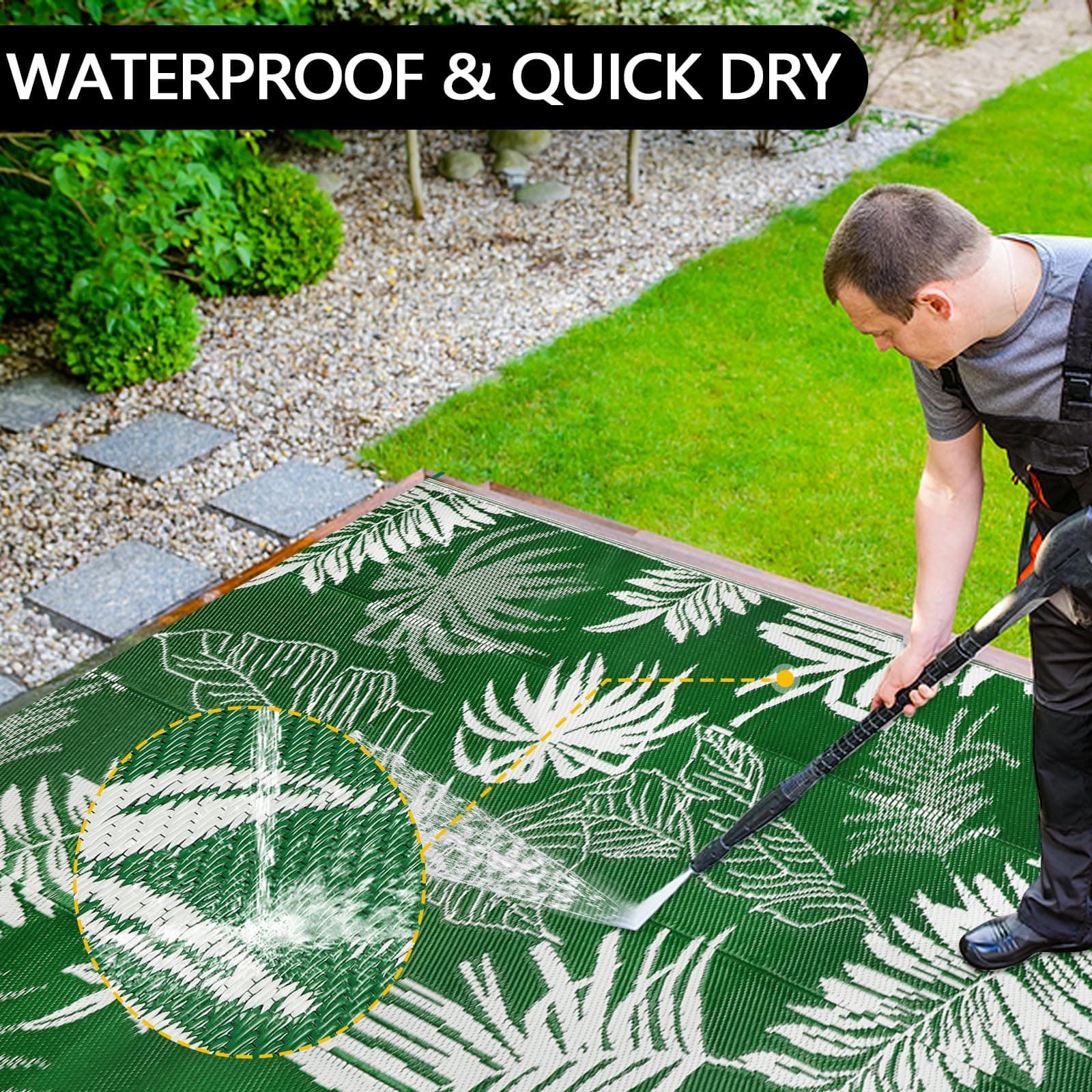 Falflor Outdoor Rug 8x10 Patio Waterproof, Reversible Outdoor Plastic Straw Rug - Thumbnail 4