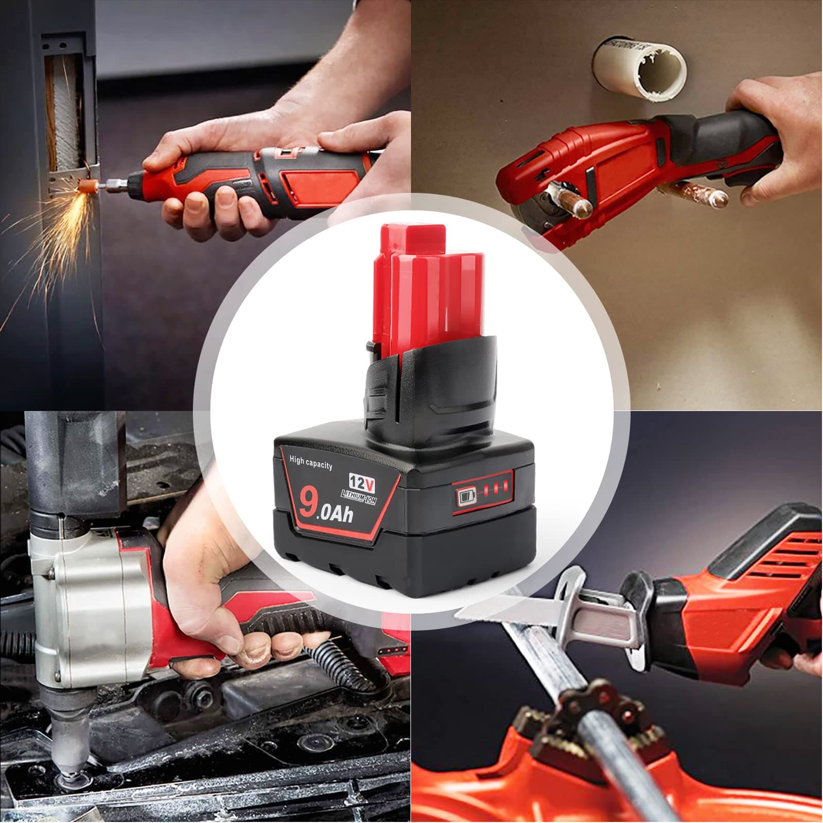 DKSIDKN 2-Pcs 12V 9Ah Battery Replacement for Milwaukee Power Tools Heated Jacke - Thumbnail 7