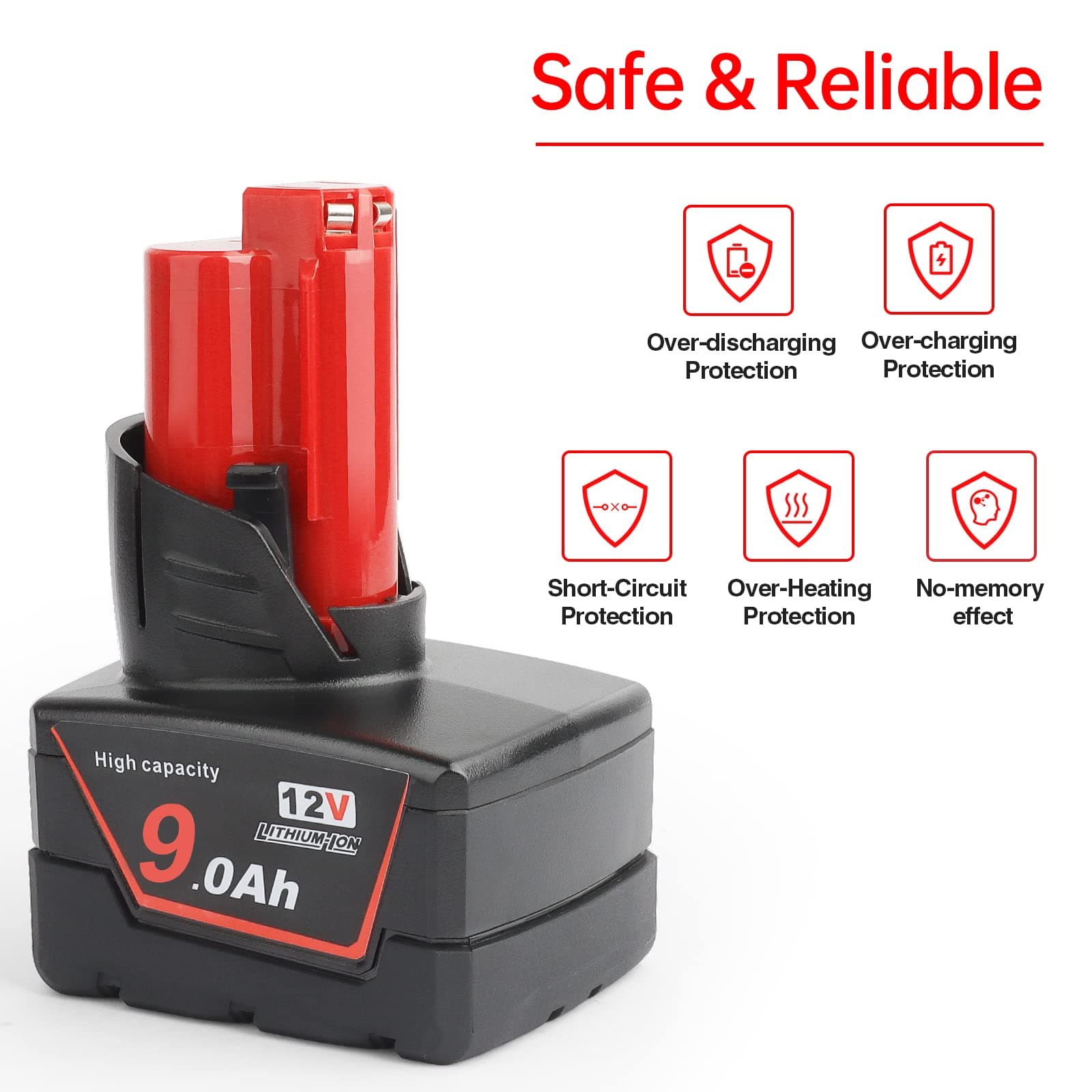 DKSIDKN 2-Pcs 12V 9Ah Battery Replacement for Milwaukee Power Tools Heated Jacke - Thumbnail 5