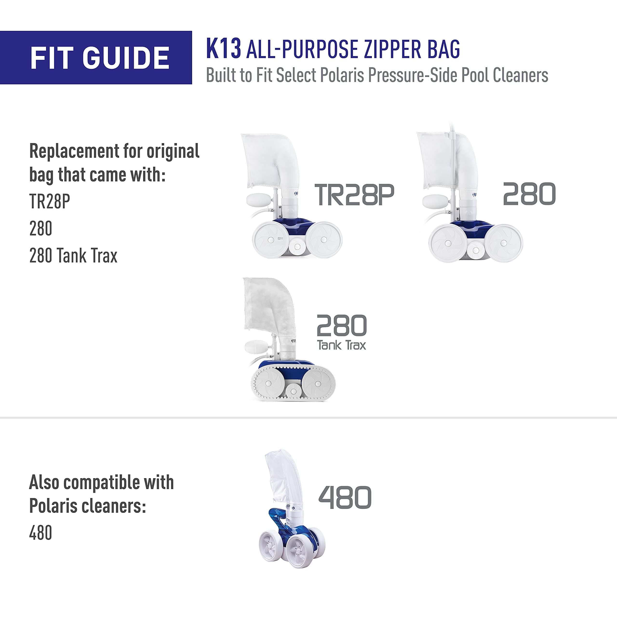 Polaris K13 Zipper All-Purpose Debris Bag for 280 Pool Cleaner Vac-Sweep - Thumbnail 7