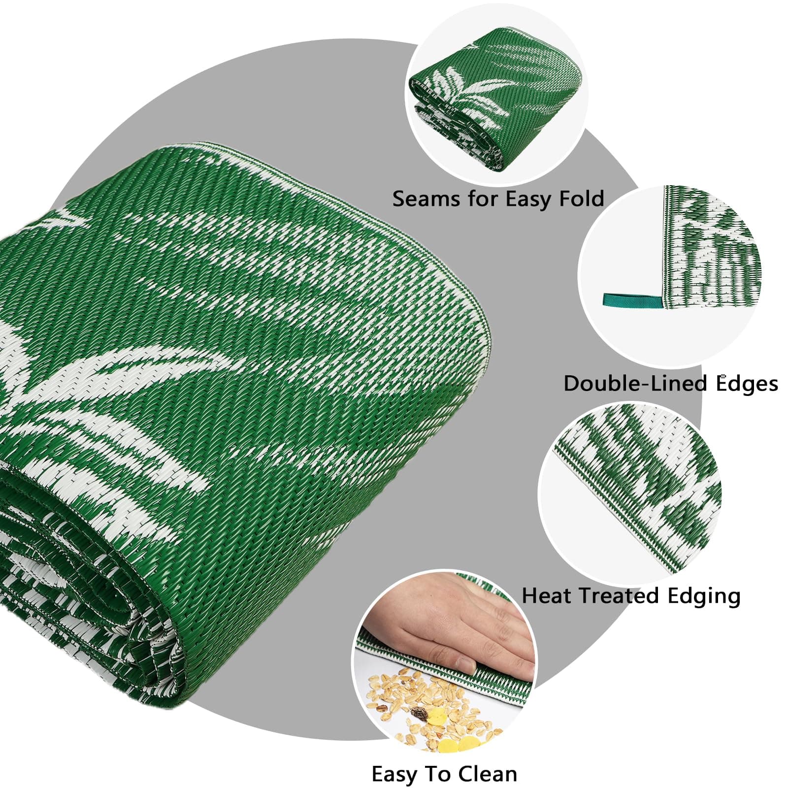 Falflor Outdoor Rug 8x10 Patio Waterproof, Reversible Outdoor Plastic Straw Rug - Thumbnail 3