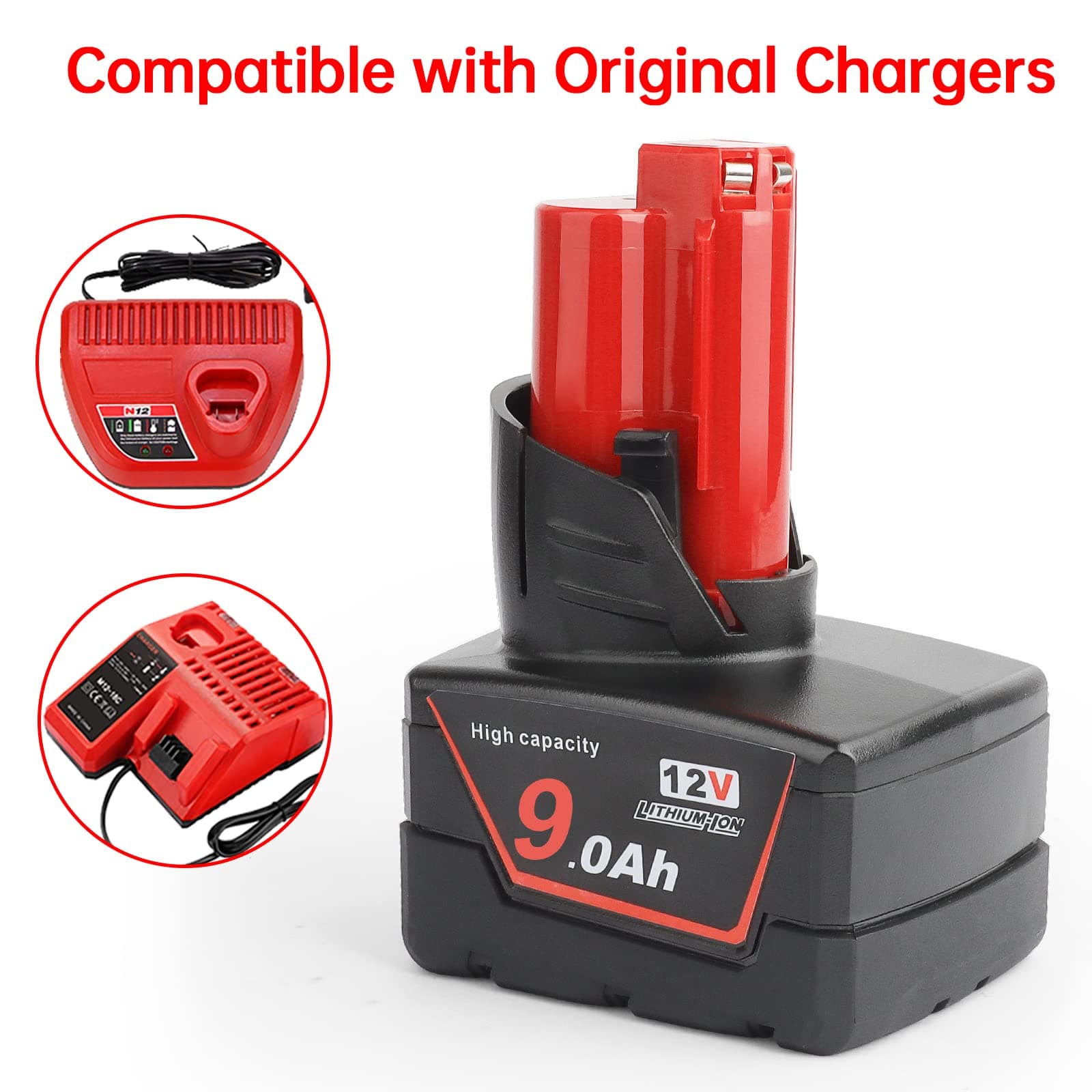 DKSIDKN 2-Pcs 12V 9Ah Battery Replacement for Milwaukee Power Tools Heated Jacke - Thumbnail 3