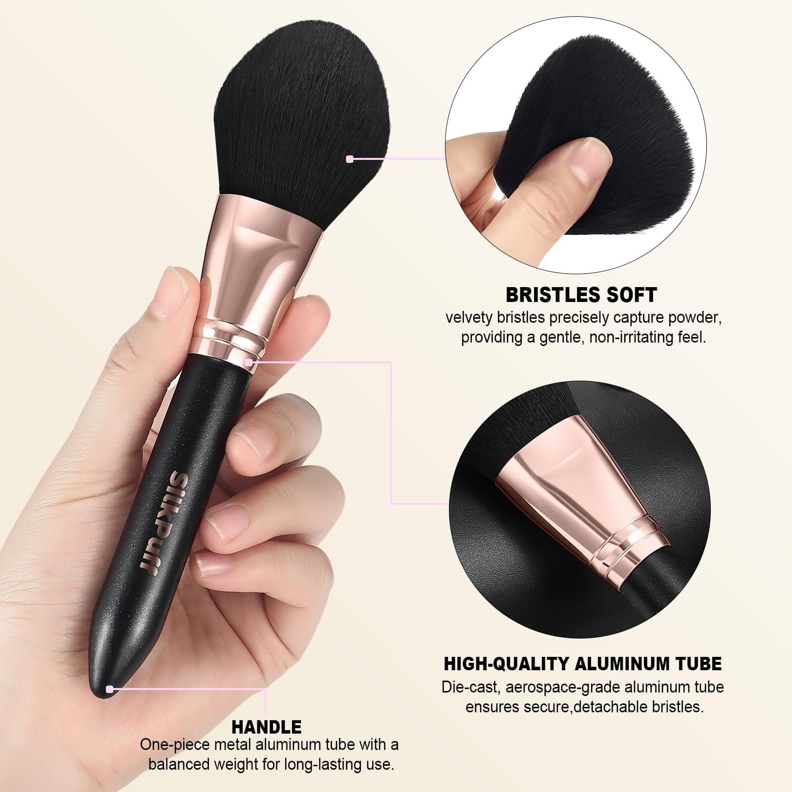 Silkpuff 15-Pc Pro Makeup Brush Set w/ Case - Cruelty-Free Synthetic Fiber - Bla - Thumbnail 4