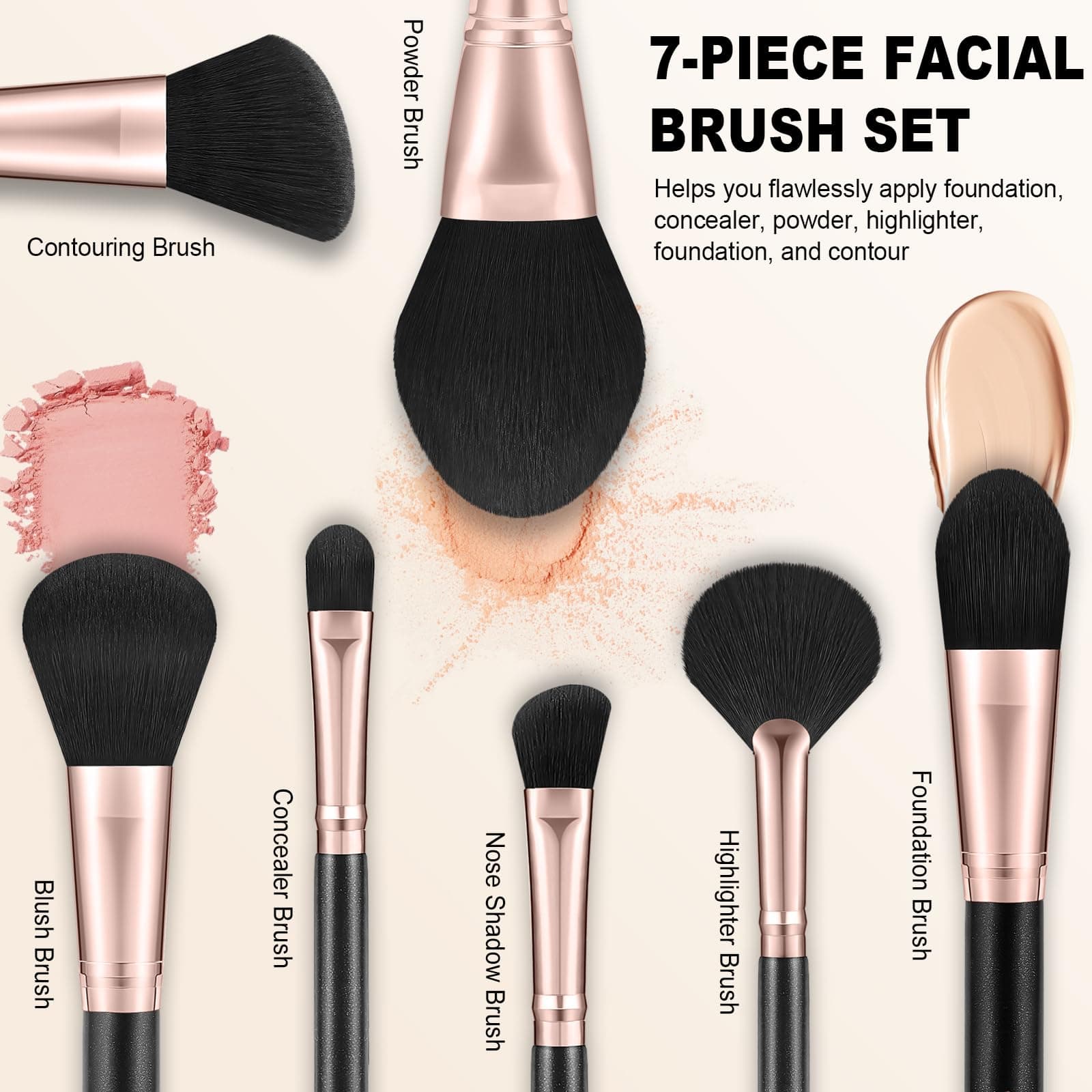 Silkpuff 15-Pc Pro Makeup Brush Set w/ Case - Cruelty-Free Synthetic Fiber - Bla - Thumbnail 2