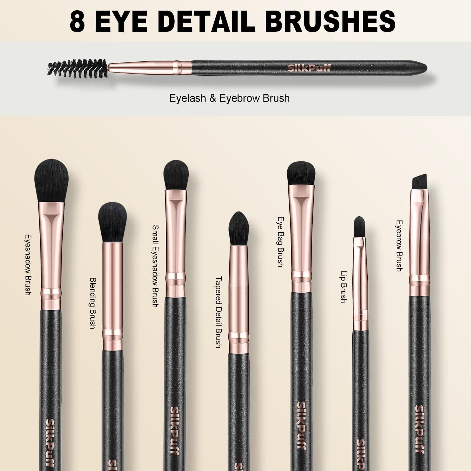 Silkpuff 15-Pc Pro Makeup Brush Set w/ Case - Cruelty-Free Synthetic Fiber - Bla - Thumbnail 3