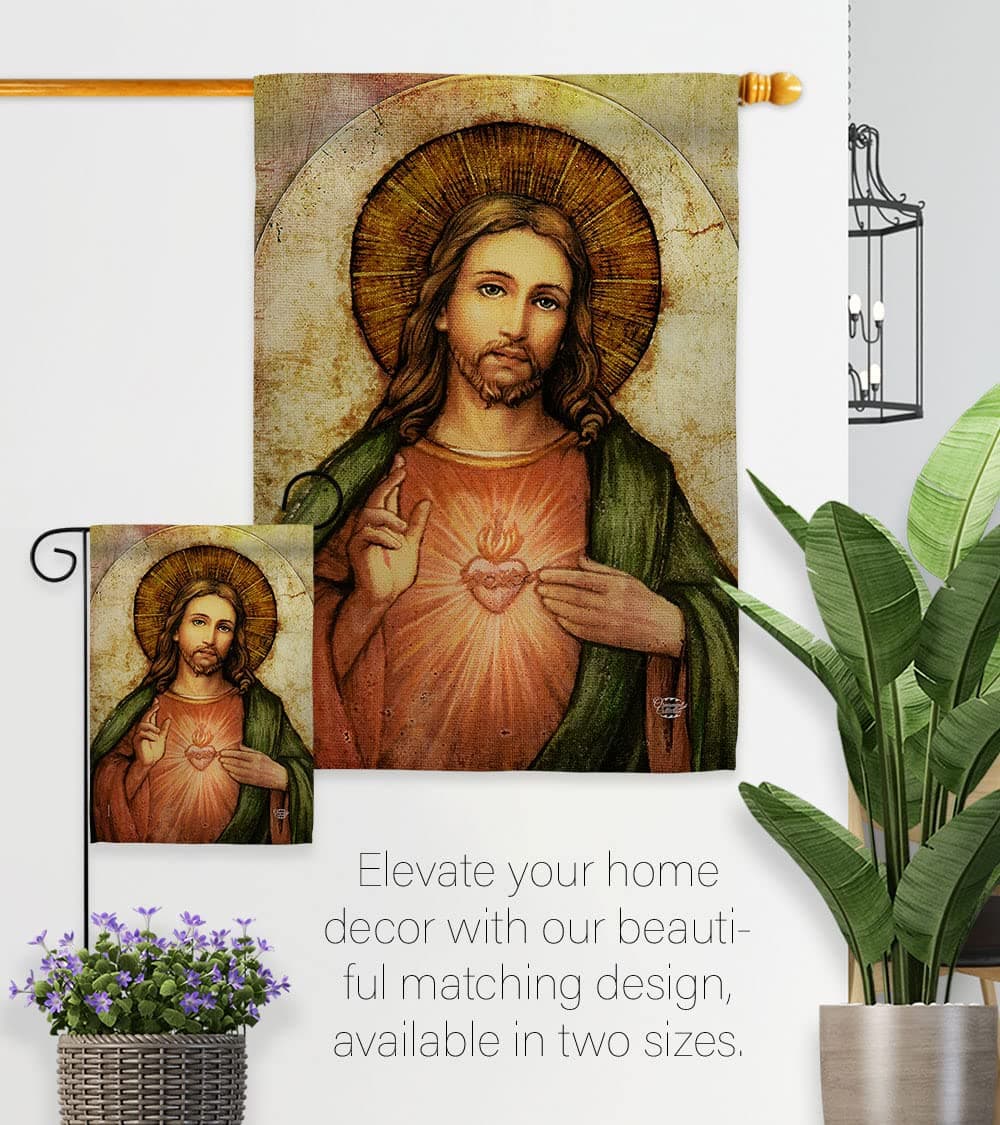 Catholic Gift Sacred Heart of Jesus Garden Flag Set with Stand Home Decor Religi - Thumbnail 8