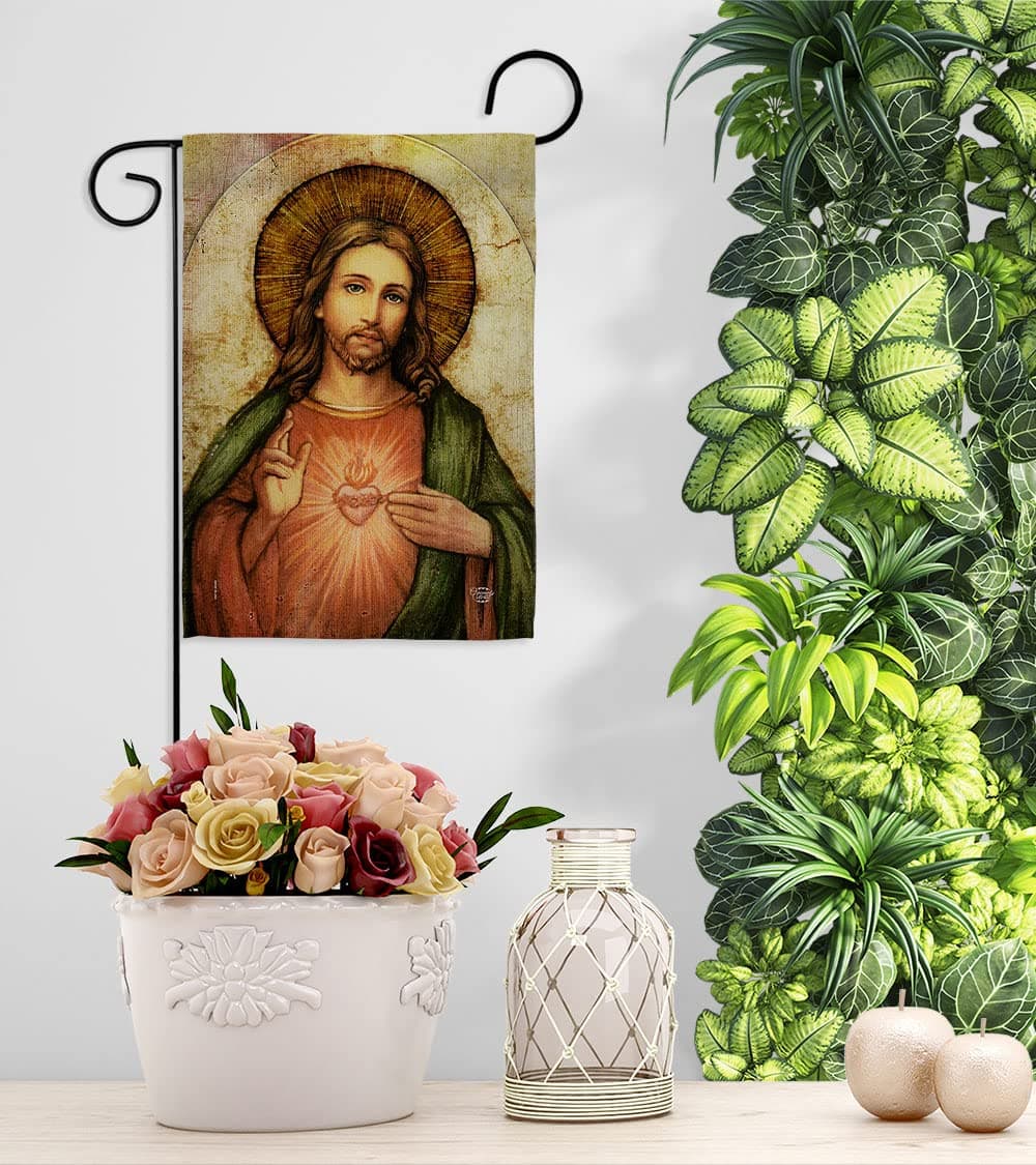 Catholic Gift Sacred Heart of Jesus Garden Flag Set with Stand Home Decor Religi - Thumbnail 9