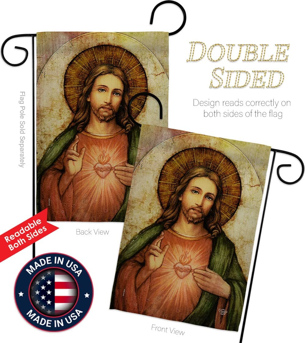 Catholic Gift Sacred Heart of Jesus Garden Flag Set with Stand Home Decor Religi - Thumbnail 3