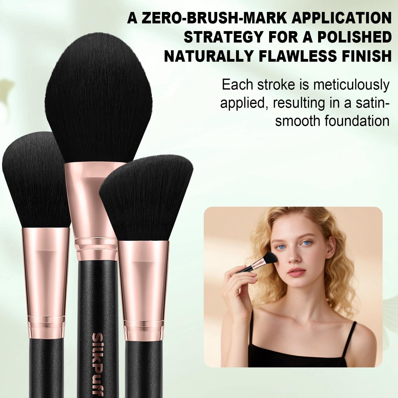 Silkpuff 15-Pc Pro Makeup Brush Set w/ Case - Cruelty-Free Synthetic Fiber - Bla - Thumbnail 5