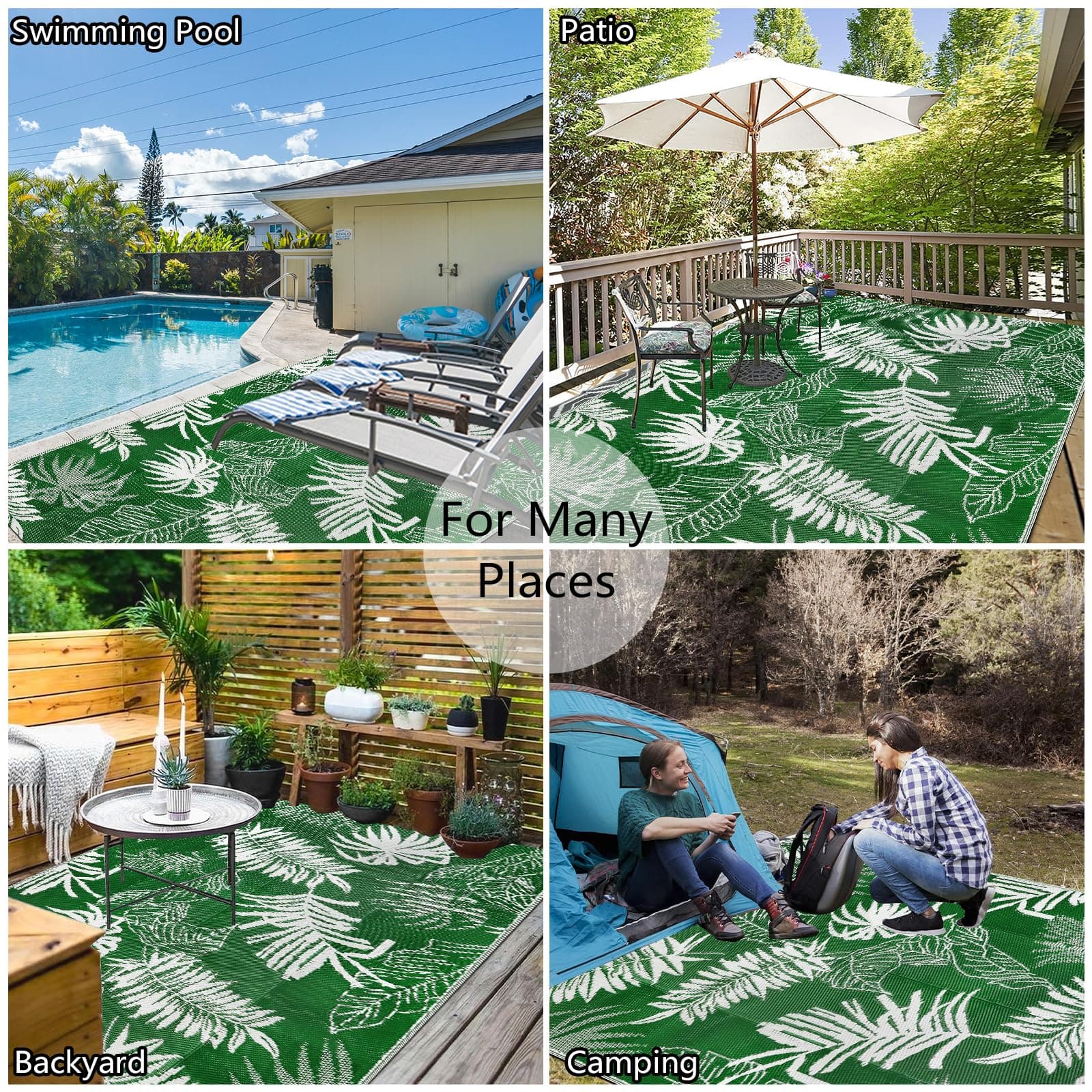 Falflor Outdoor Rug 8x10 Patio Waterproof, Reversible Outdoor Plastic Straw Rug - Thumbnail 7