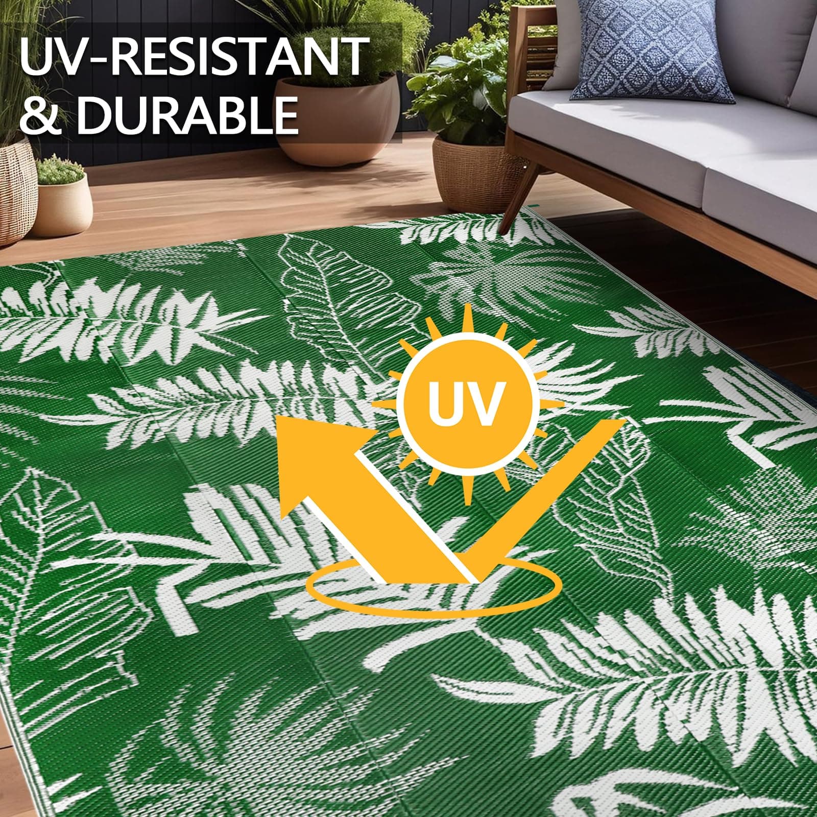 Falflor Outdoor Rug 8x10 Patio Waterproof, Reversible Outdoor Plastic Straw Rug - Thumbnail 5