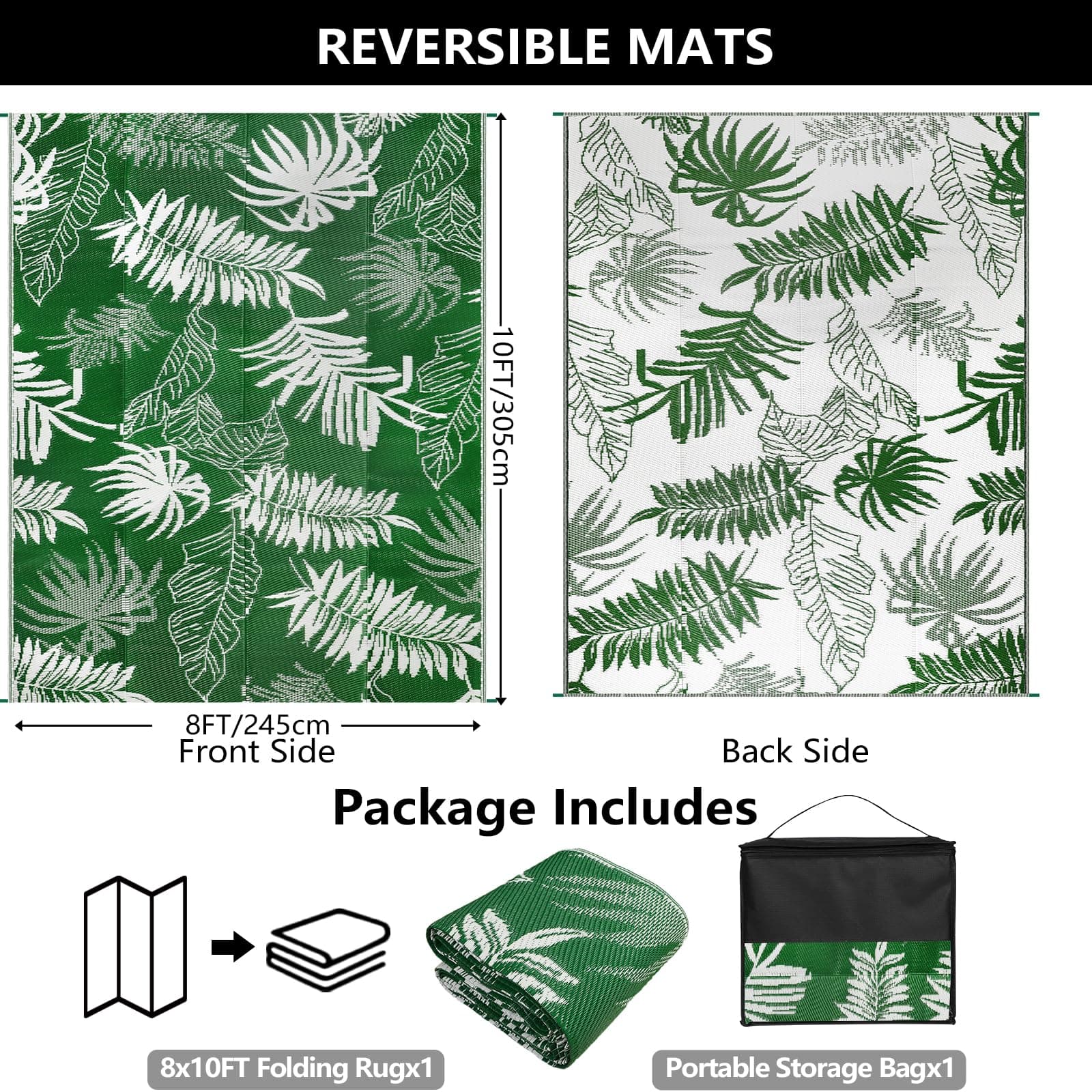 Falflor Outdoor Rug 8x10 Patio Waterproof, Reversible Outdoor Plastic Straw Rug - Thumbnail 2