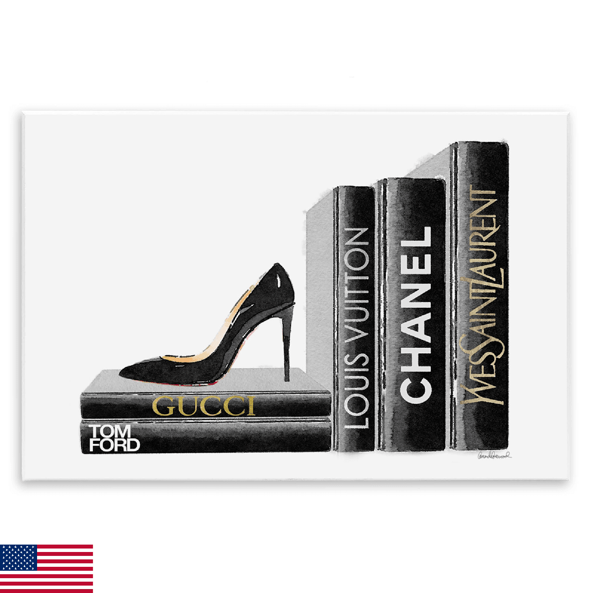 Stupell Industries High Fashion Black Book Shelf with Stilettos Heel Wall Plaque - Image 1