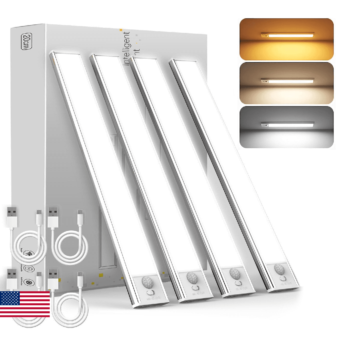 Under Cabinet Lighting, 4 Pack Rechargeable Motion Sensor Light Indoor, 3 Color& - Image 1