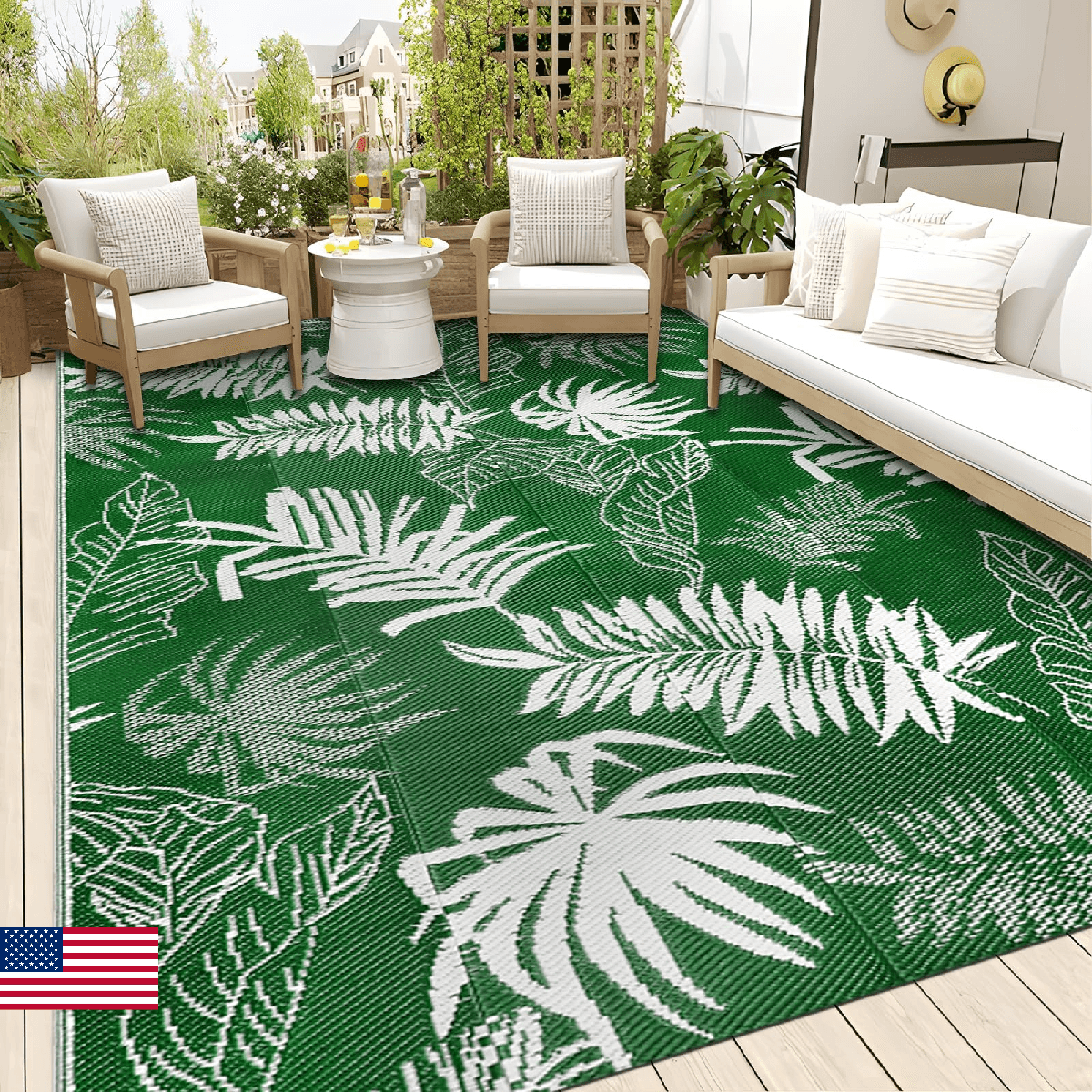 Falflor Outdoor Rug 8x10 Patio Waterproof, Reversible Outdoor Plastic Straw Rug - Image 1