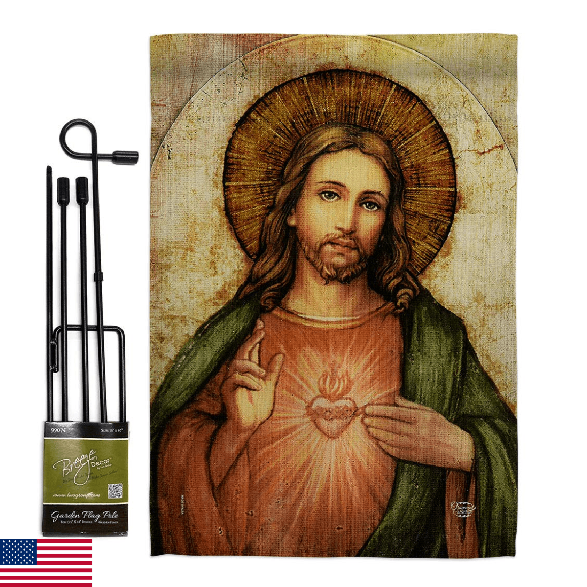 Catholic Gift Sacred Heart of Jesus Garden Flag Set with Stand Home Decor Religi - Image 1