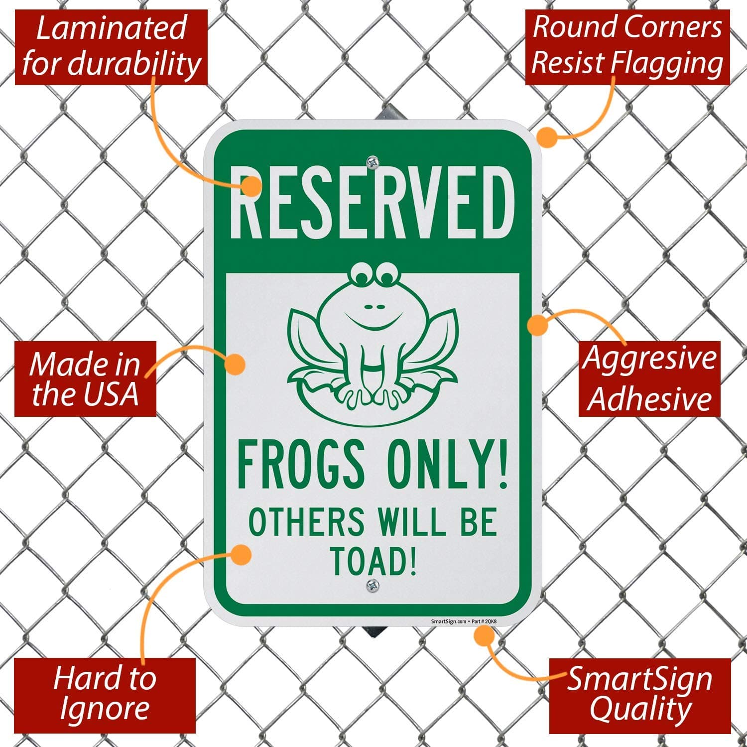 SmartSign "Reserved - Frogs Only! Others Will Be Toad!" Funny Parking Sign | 12" - Thumbnail 3