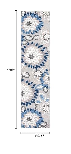 SAFAVIEH Washable Rug Outdoor Cabana Collection - 2'2" x 9' Runner, Grey & Blue, - Thumbnail 2