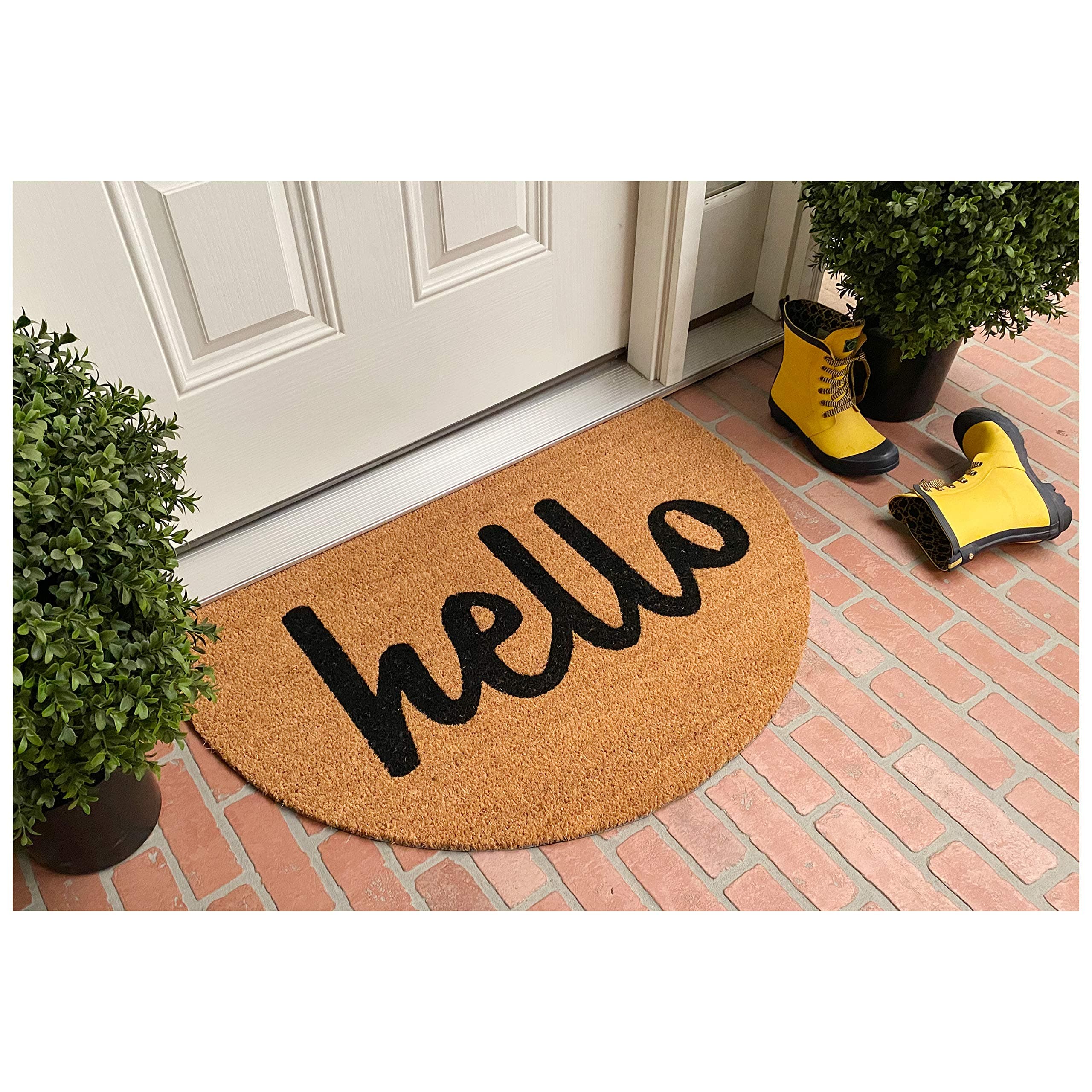 Calloway Mills AZ106122436 Hello Arch Shape Doormat, 24" x 36", Natural/Black - Thumbnail 2
