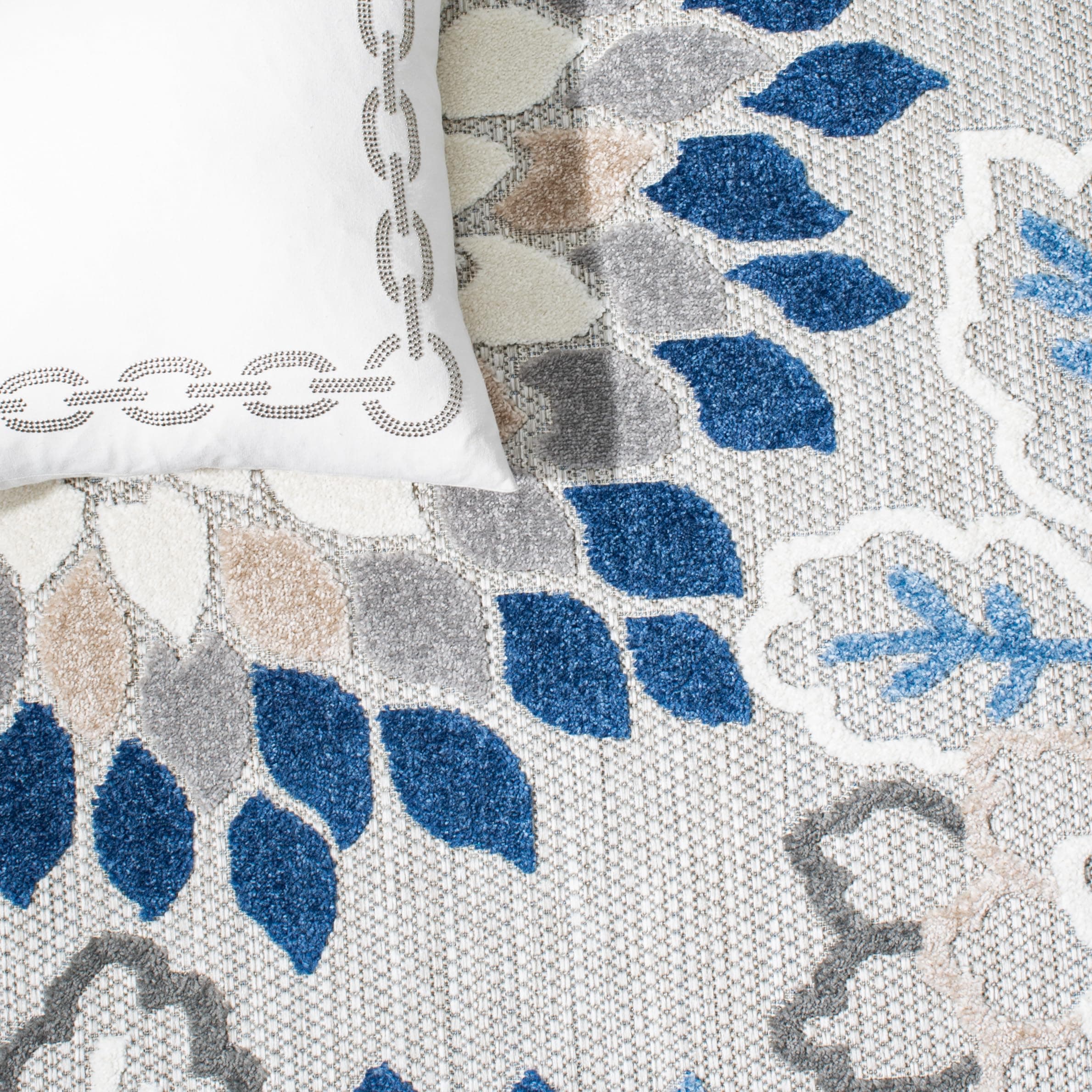 SAFAVIEH Washable Rug Outdoor Cabana Collection - 2'2" x 9' Runner, Grey & Blue, - Thumbnail 7